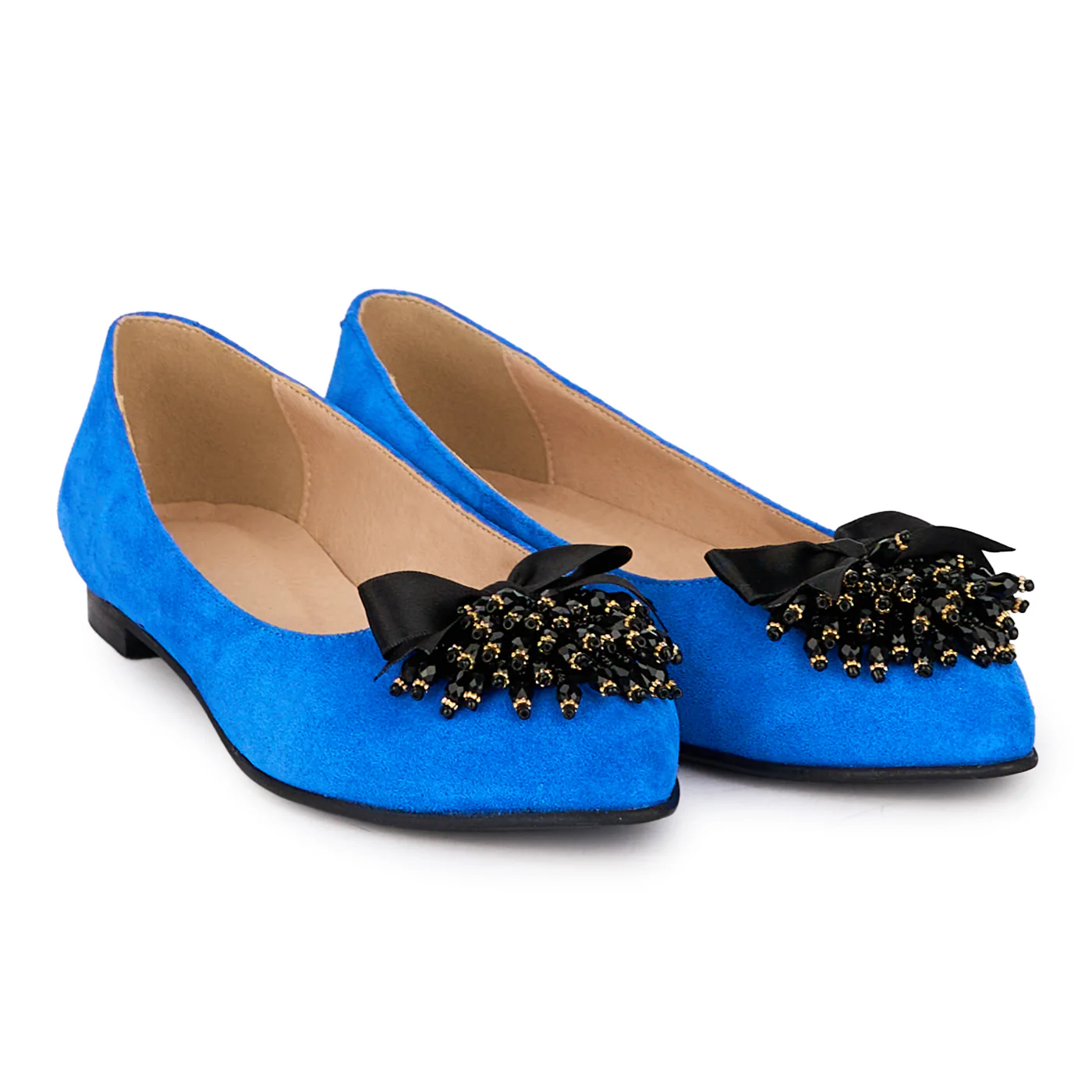 Balerini dama din piele naturala albastra cu accesoriu 18615 - Image 4