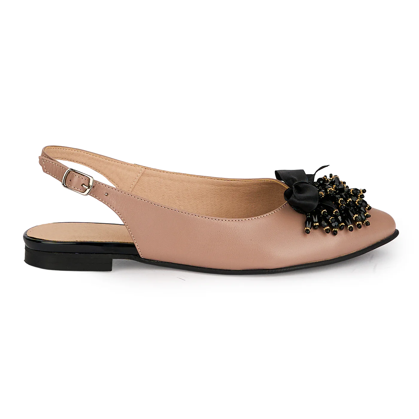 Balerini dama din piele naturala bej cu accesoriu 18682
