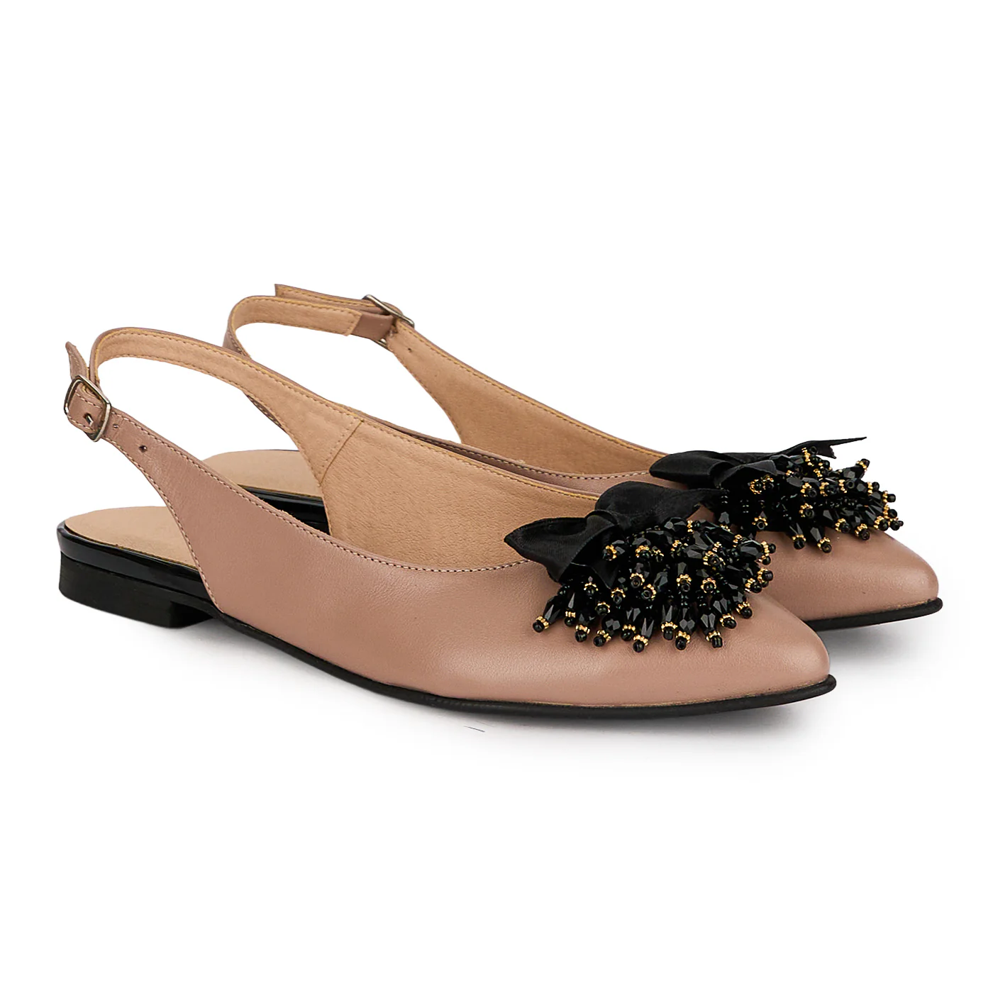 Balerini dama din piele naturala bej cu accesoriu 18682 - Image 4