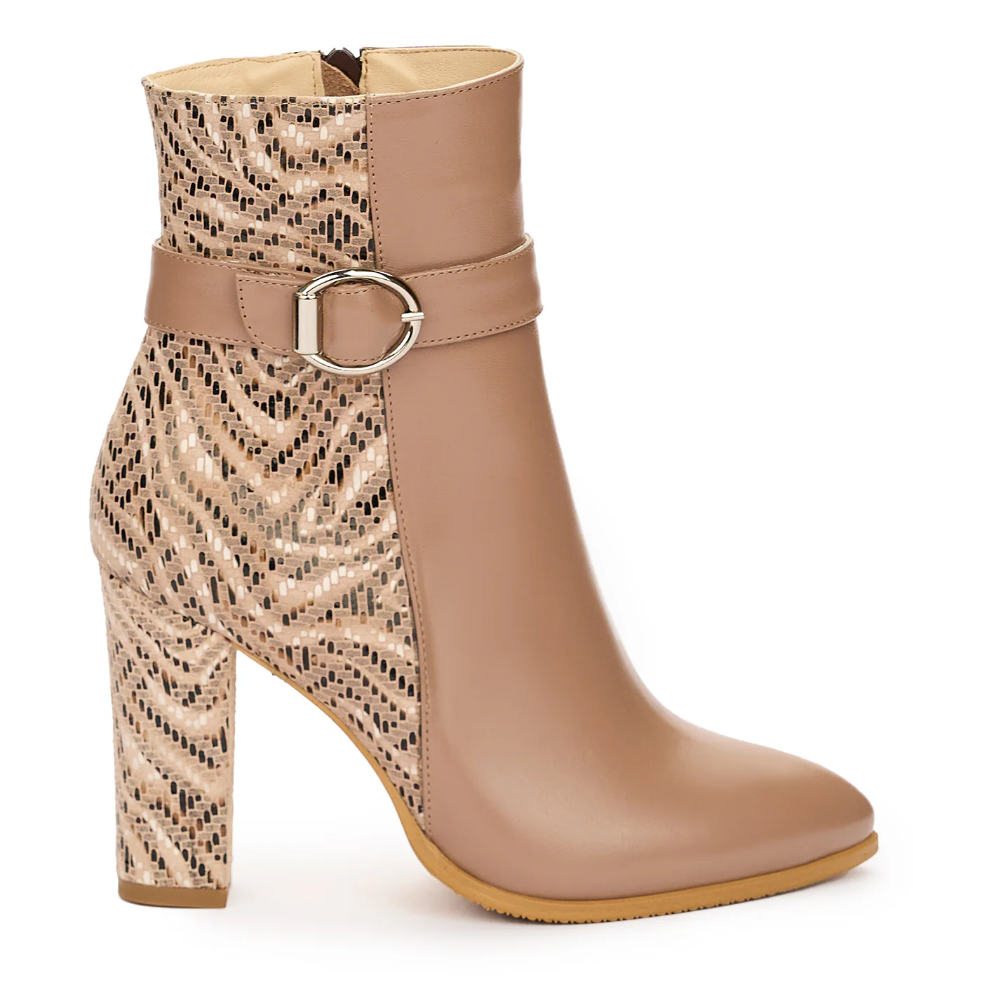 Botine Bej Piele Naturala Toc 9.5 Cm Dama 12371
