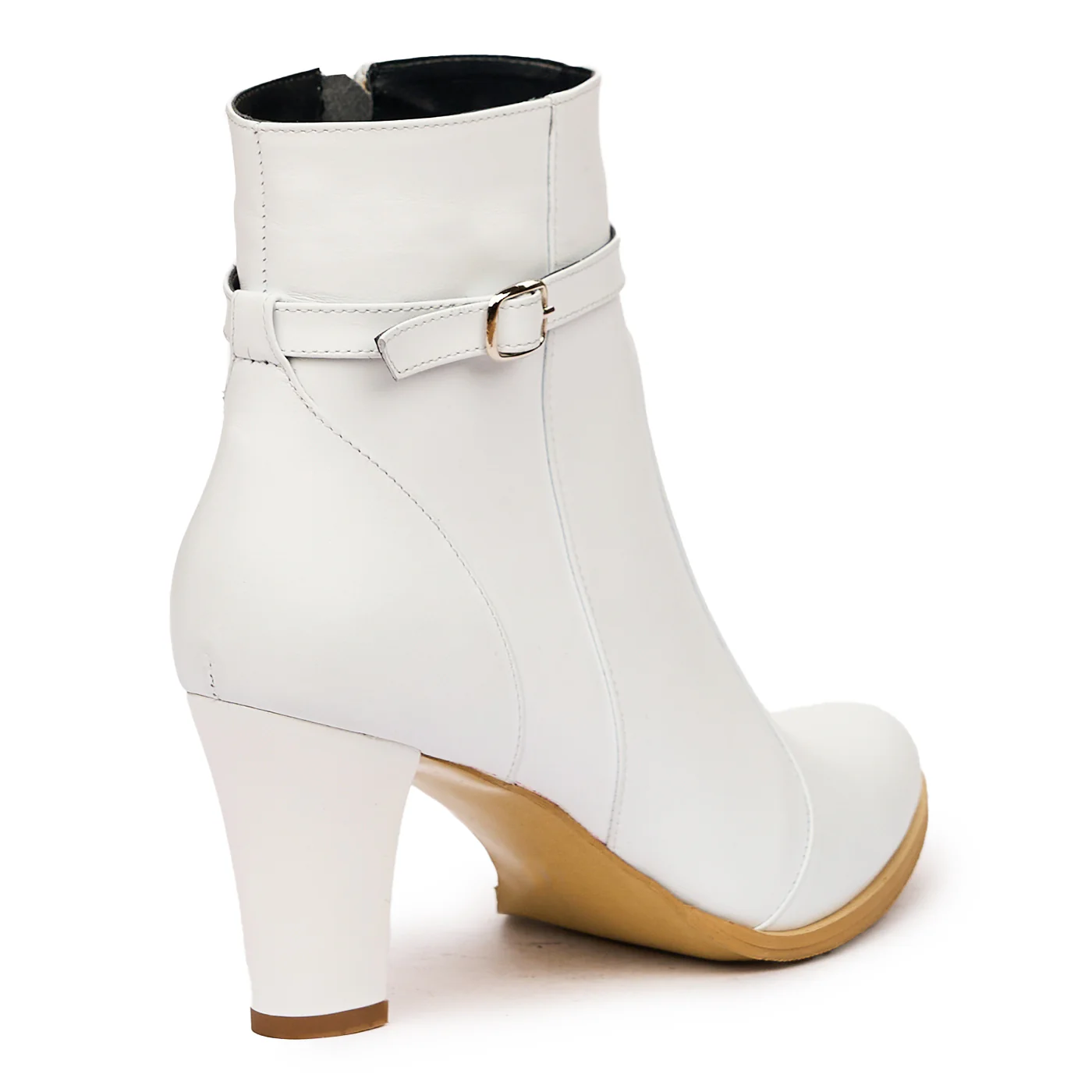 Botine cu Toc Albe din Piele Naturala 6646 - Image 2