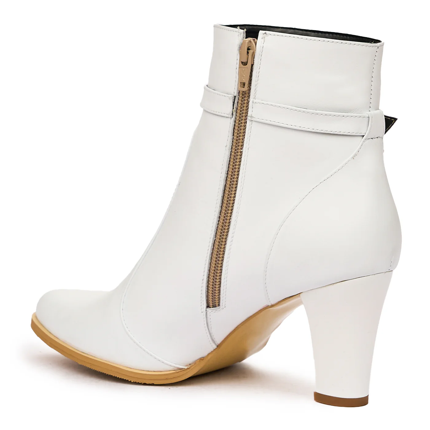 Botine cu Toc Albe din Piele Naturala 6646 - Image 3