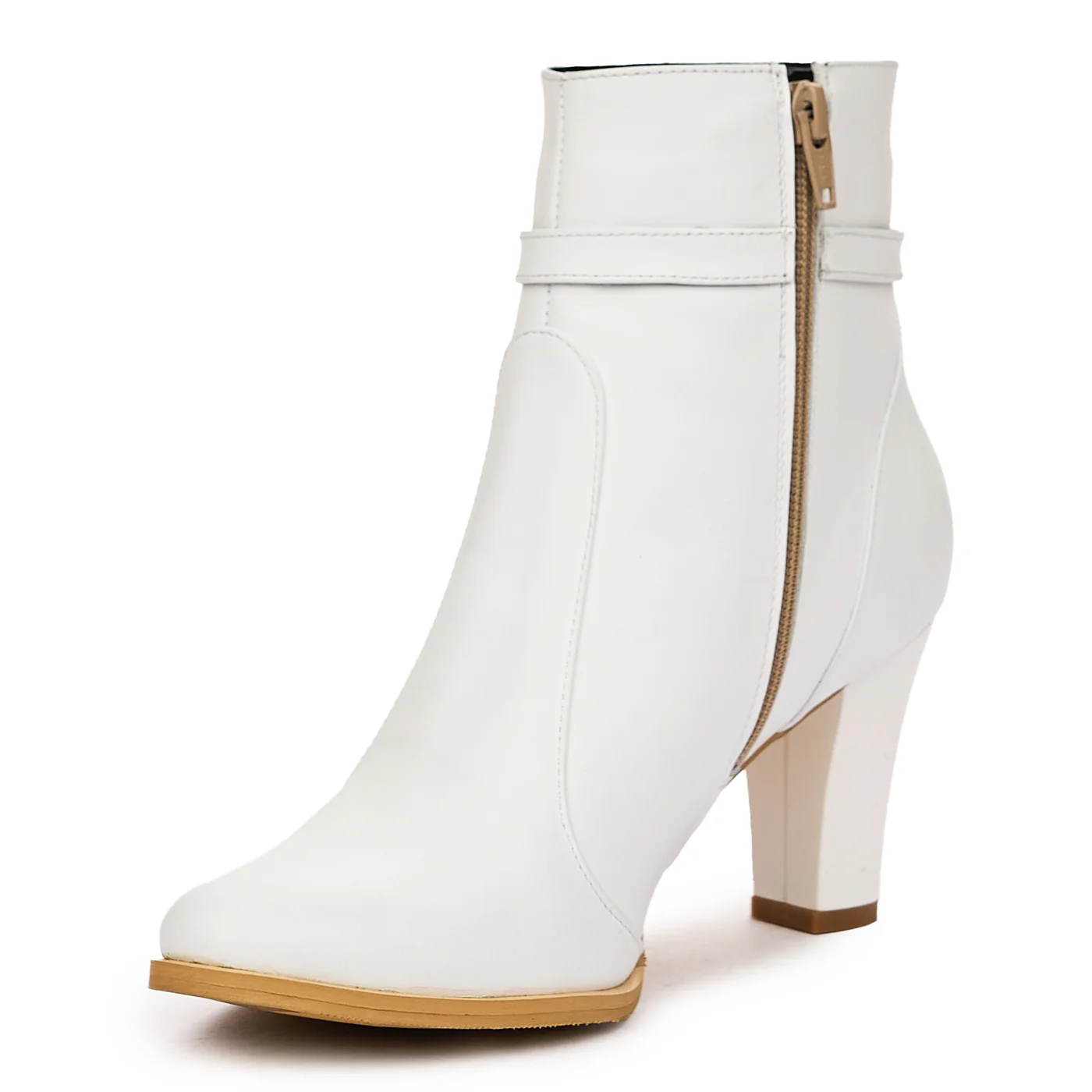 Botine cu Toc Albe din Piele Naturala 6646 - Image 4