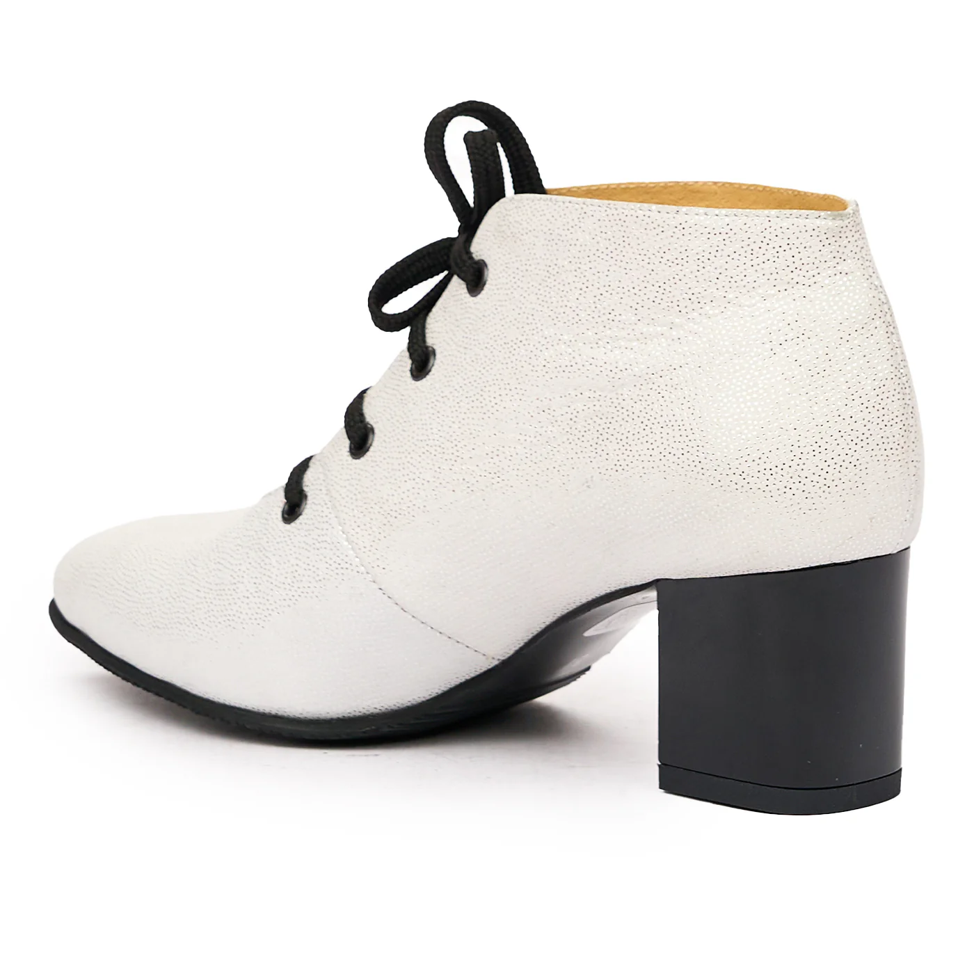 Botine cu Toc Gros Albe din Piele Naturala 6620 - Image 3