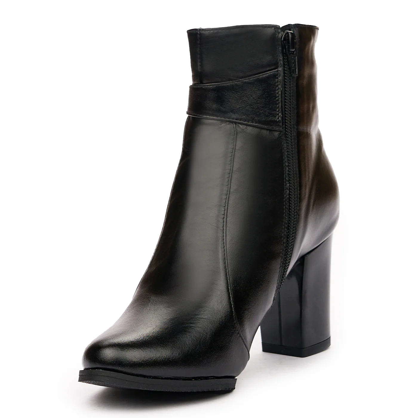 Botine cu Toc Gros Dama din Piele Naturala Neagra 6559 - Image 4
