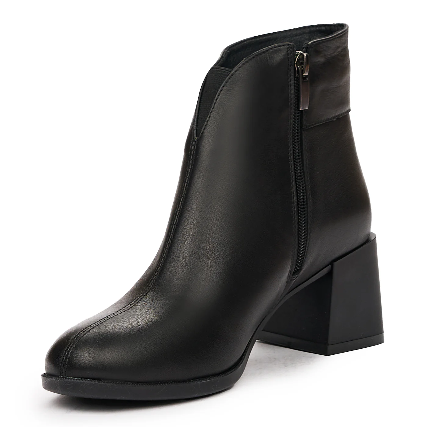Botine cu Toc Gros Piele Naturala Neagra 6610 - Image 4