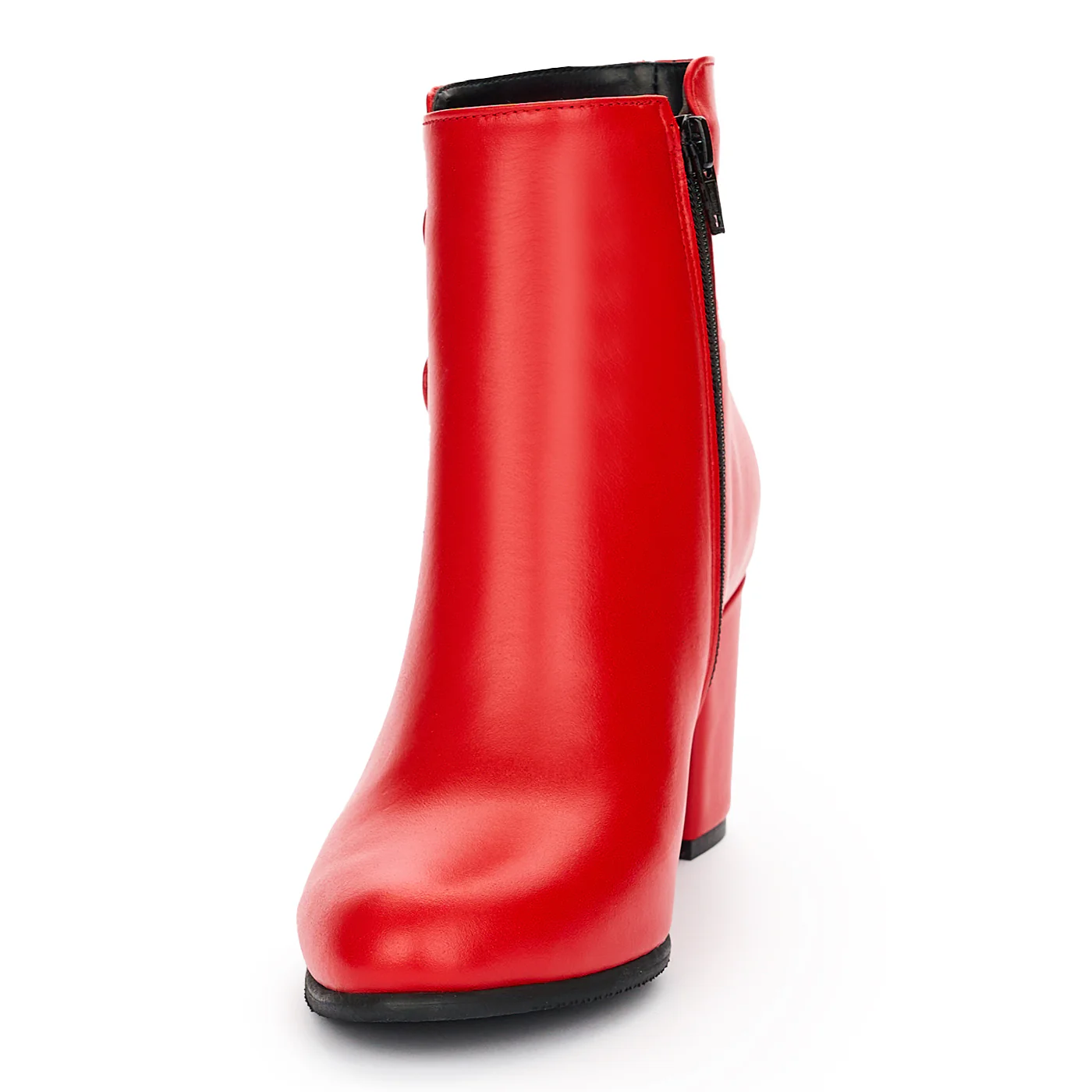 Botine cu Toc Gros Rosii Dama din Piele Naturala 12363 - Image 3