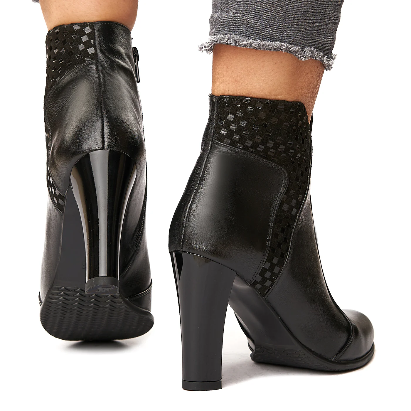Botine Dama cu Toc Elegante din Piele Naturala Neagra 6178 - Image 4