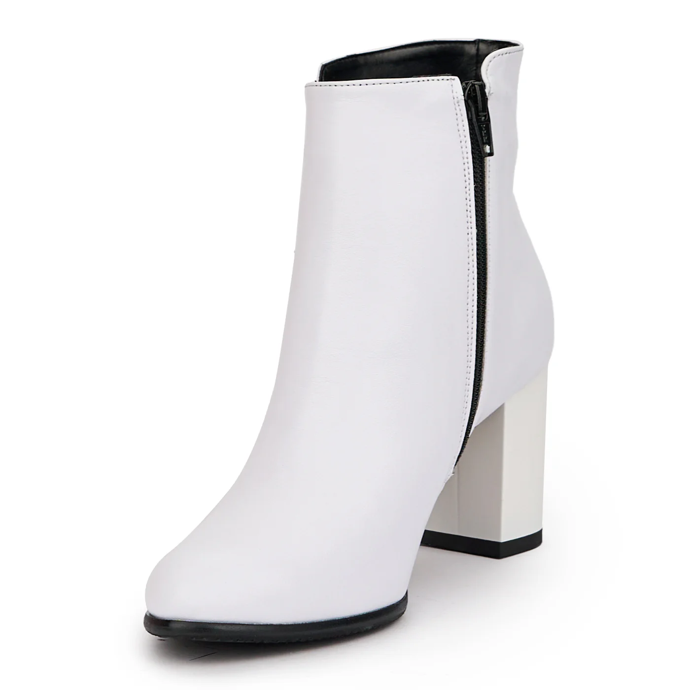 Botine dama din piele naturala alba cu toc gros 7.5 cm 14517 - Image 3