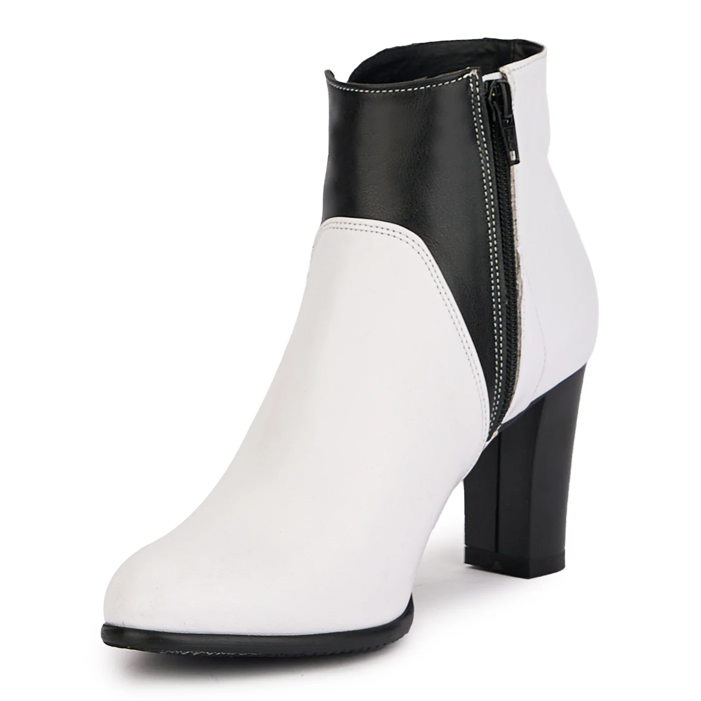 Botine dama din piele naturala alba cu toc gros 7.5 cm 17038 - Image 3