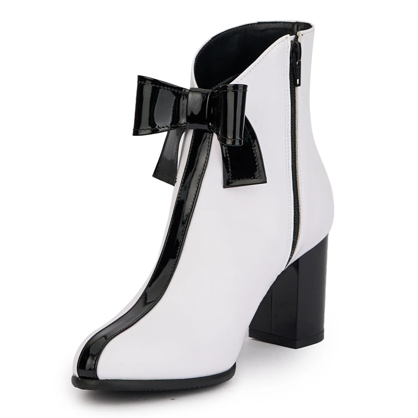Botine dama din piele naturala alba cu toc gros 7.5 cm 17166 - Image 3