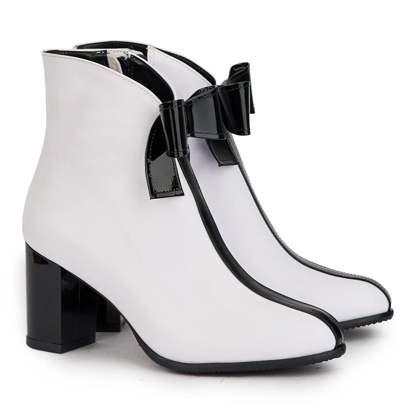 Botine dama din piele naturala alba cu toc gros 7.5 cm 17166 - Image 4
