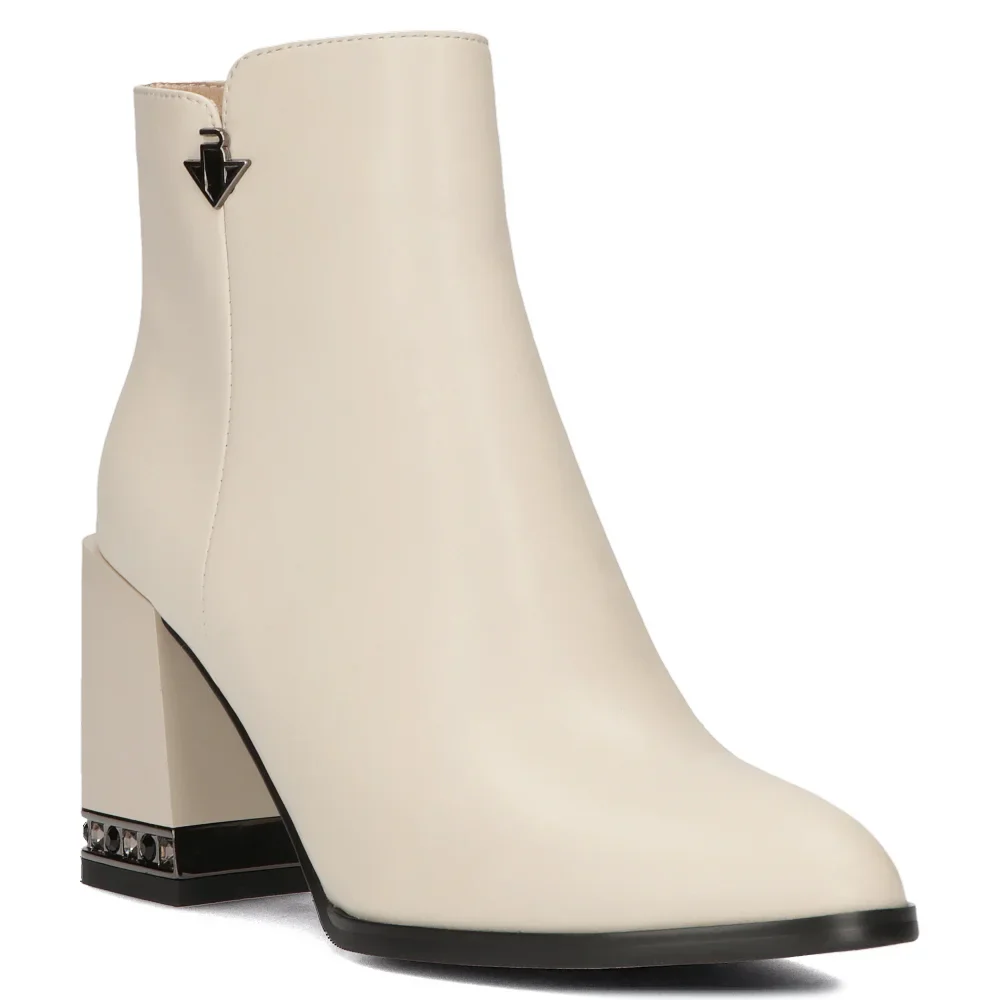 Botine dama din piele naturala alba cu toc gros 8 cm 14342 - Image 2