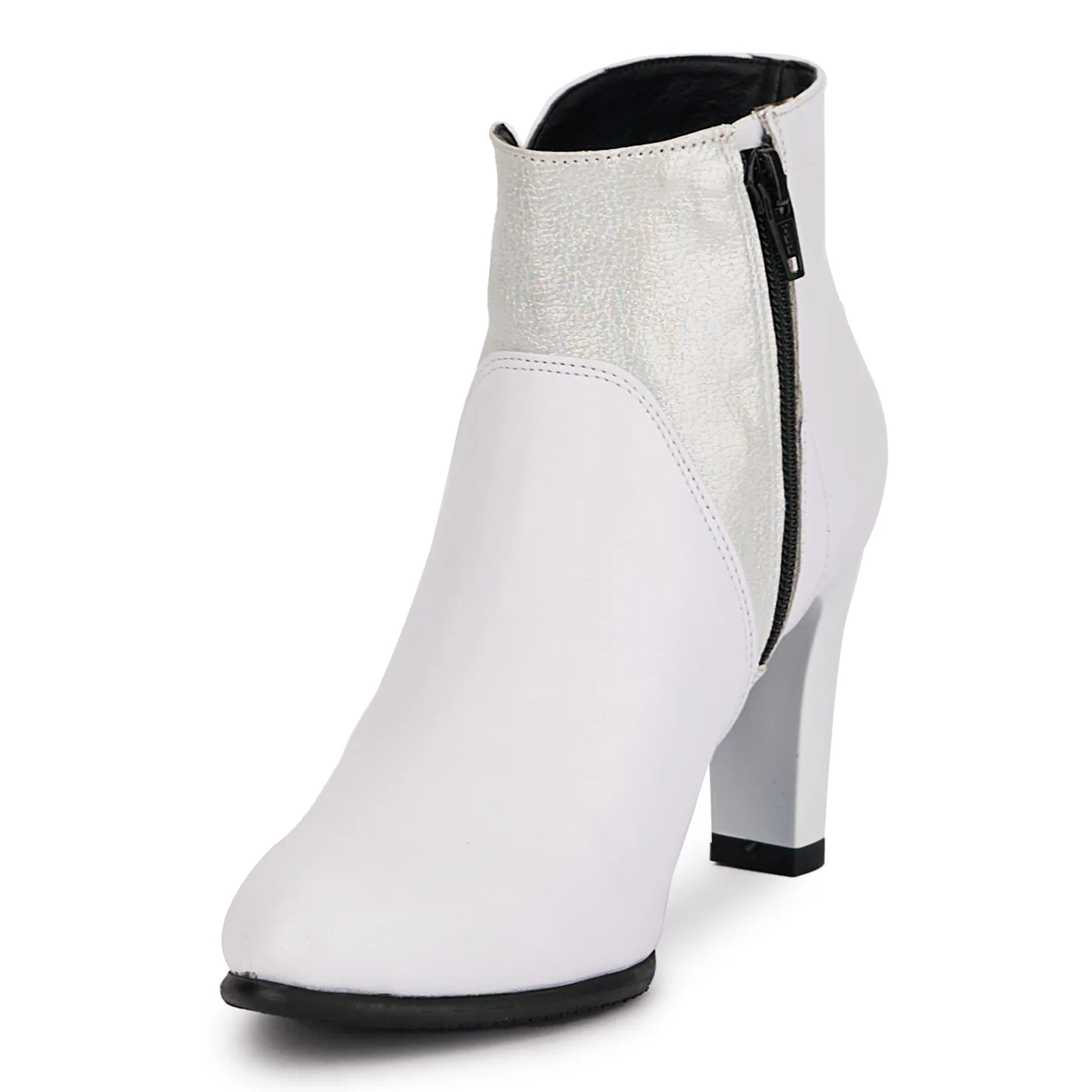 Botine dama din piele naturala alba cu toc gros 8 cm 16950 - Image 3