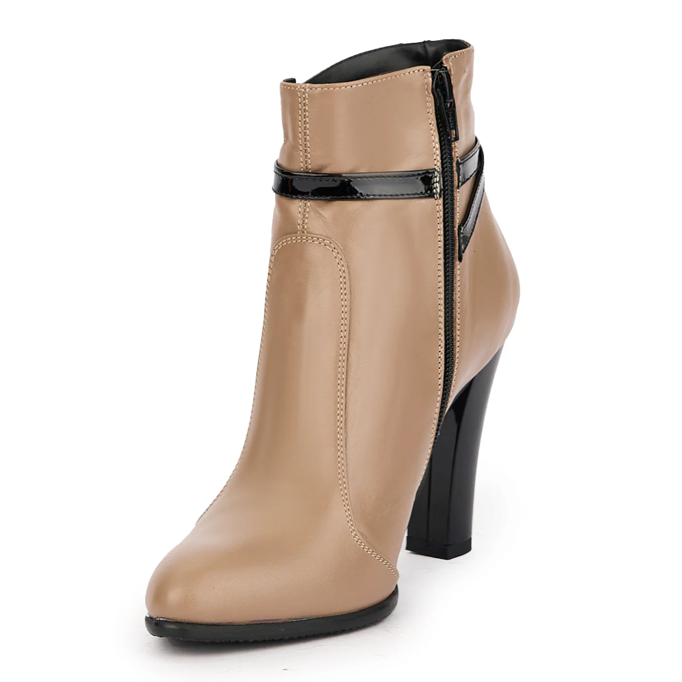 Botine dama din piele naturala bej cu toc gros 10 cm 17205 - Image 3