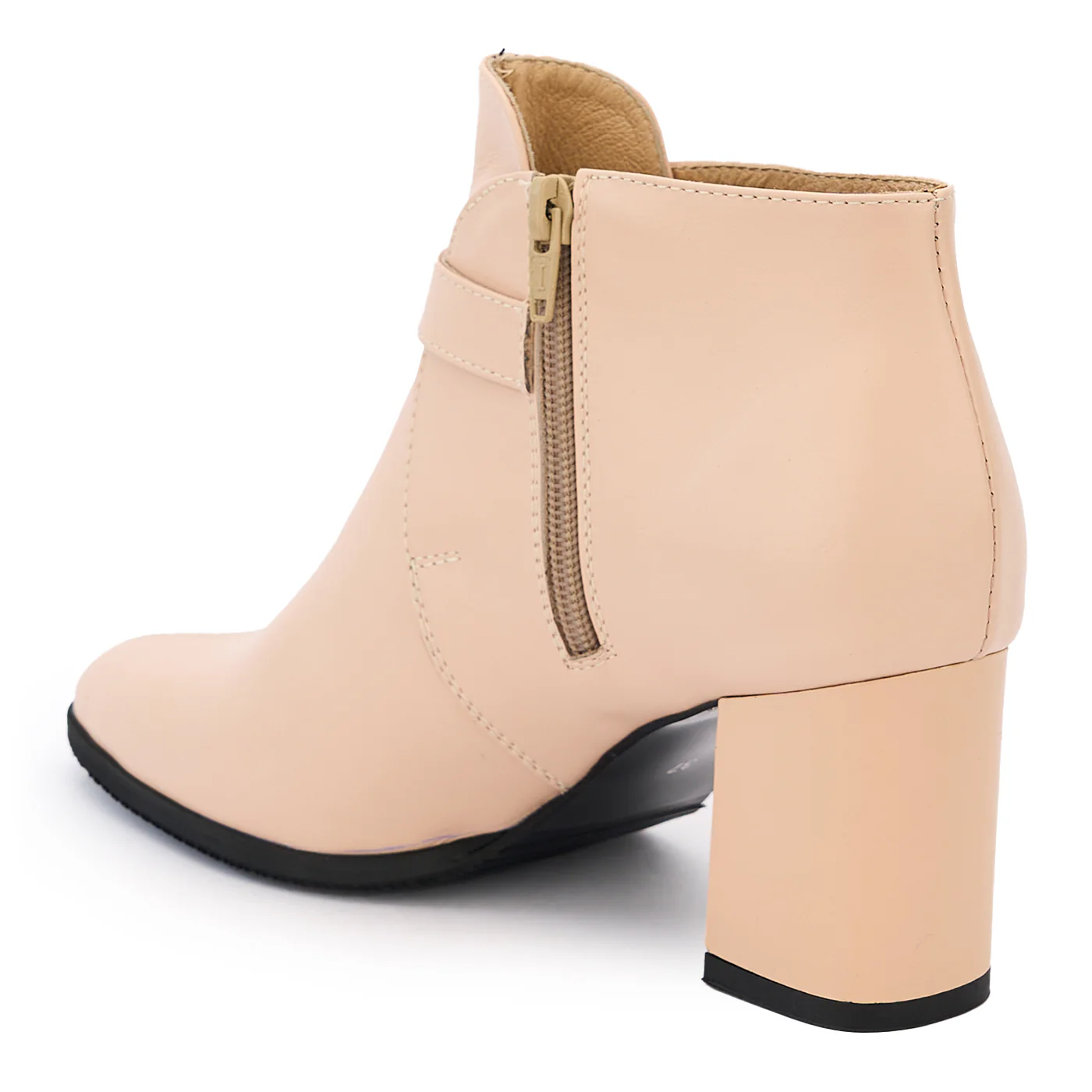Botine dama din piele naturala bej cu toc gros 14211 - Image 2