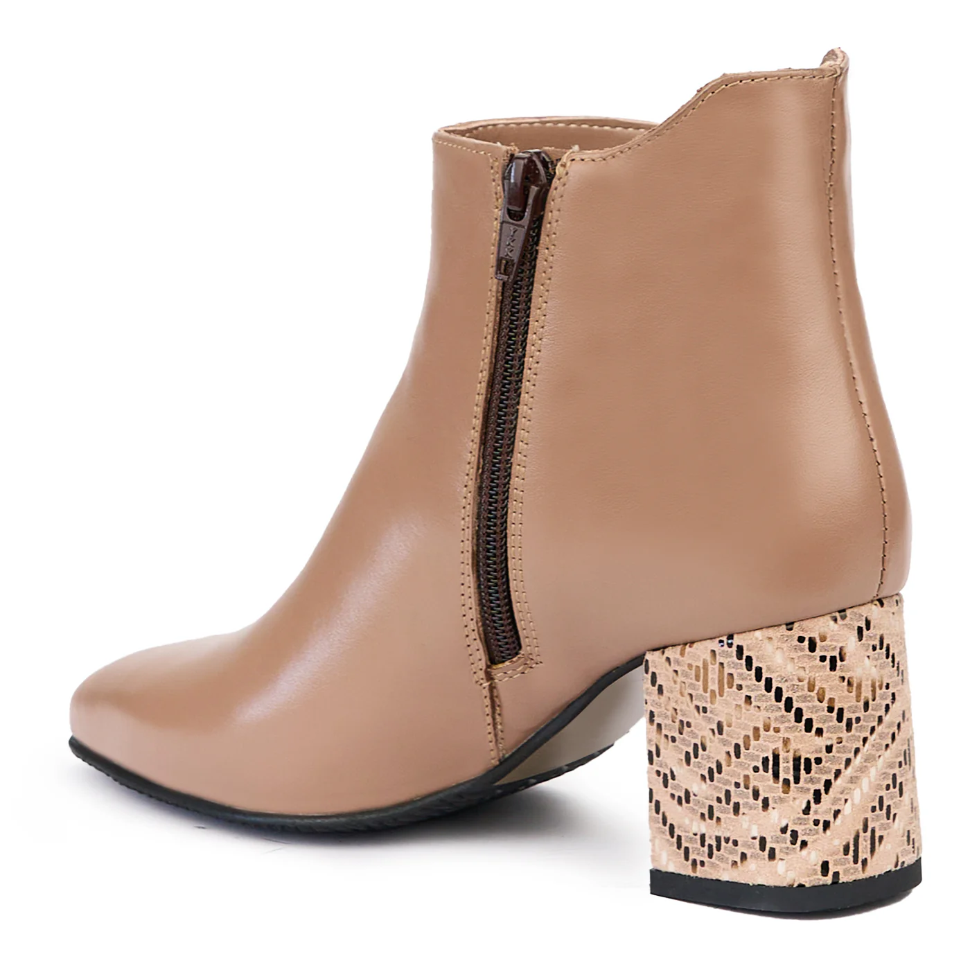 Botine dama din piele naturala bej cu toc gros 6.5 cm 14501 - Image 2