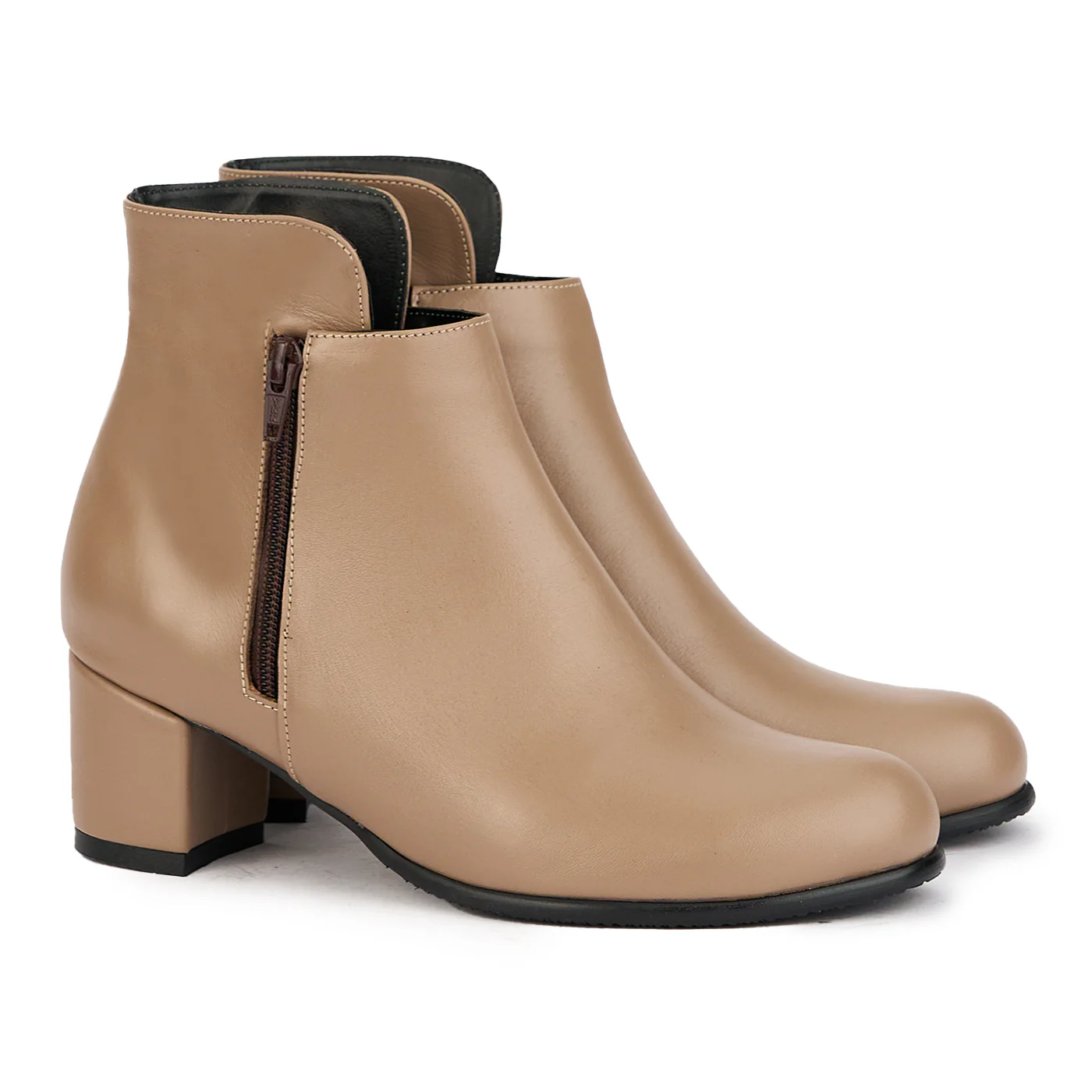 Botine dama din piele naturala bej cu toc gros 6 cm 17264 - Image 4