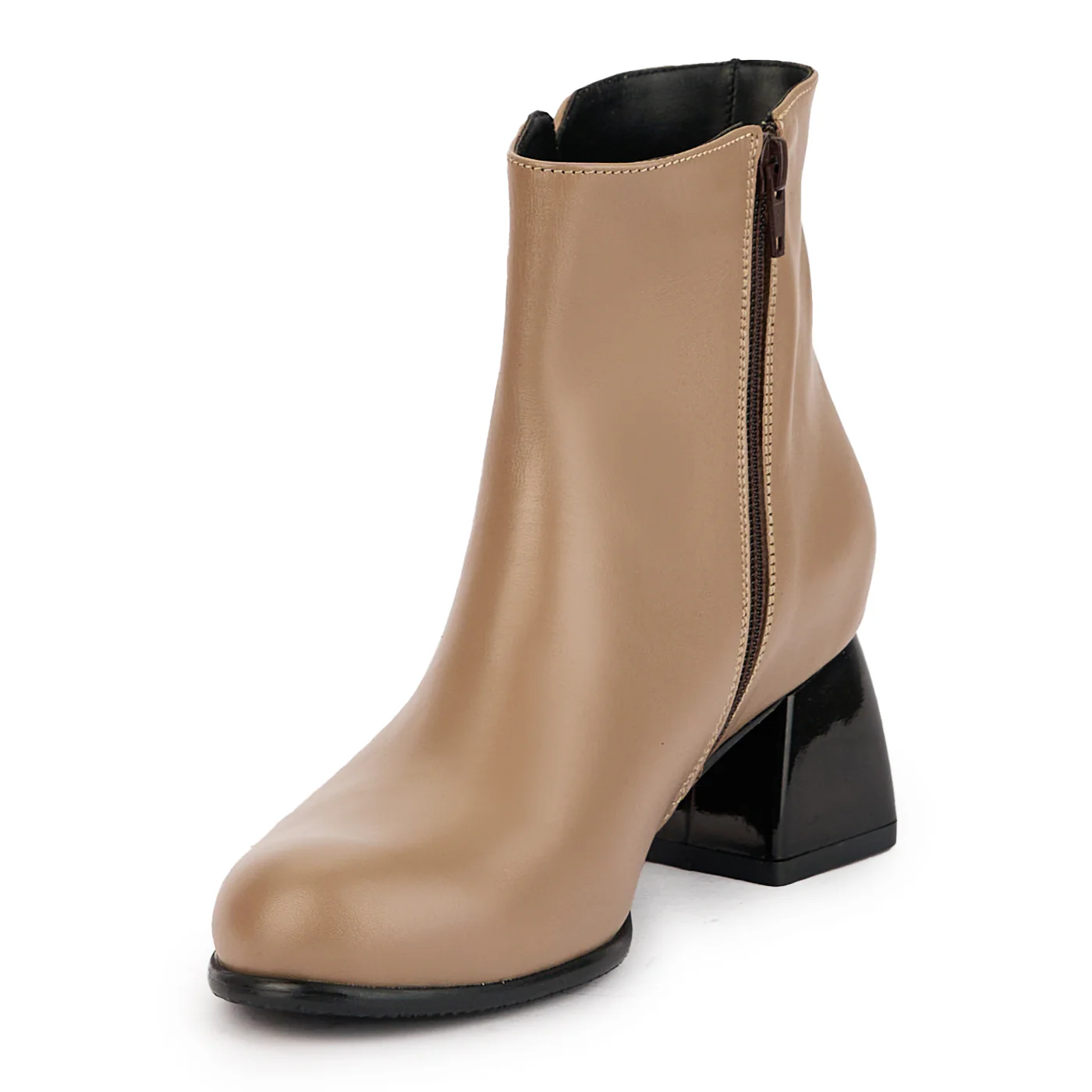 Botine dama din piele naturala bej cu toc gros 6 cm 17304 - Image 3
