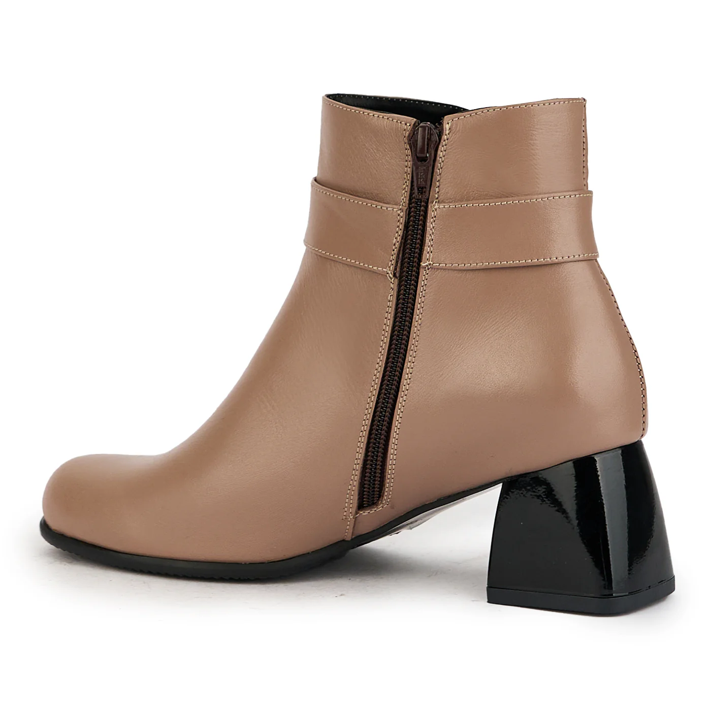 Botine dama din piele naturala bej cu toc gros 6 cm 17348 - Image 2