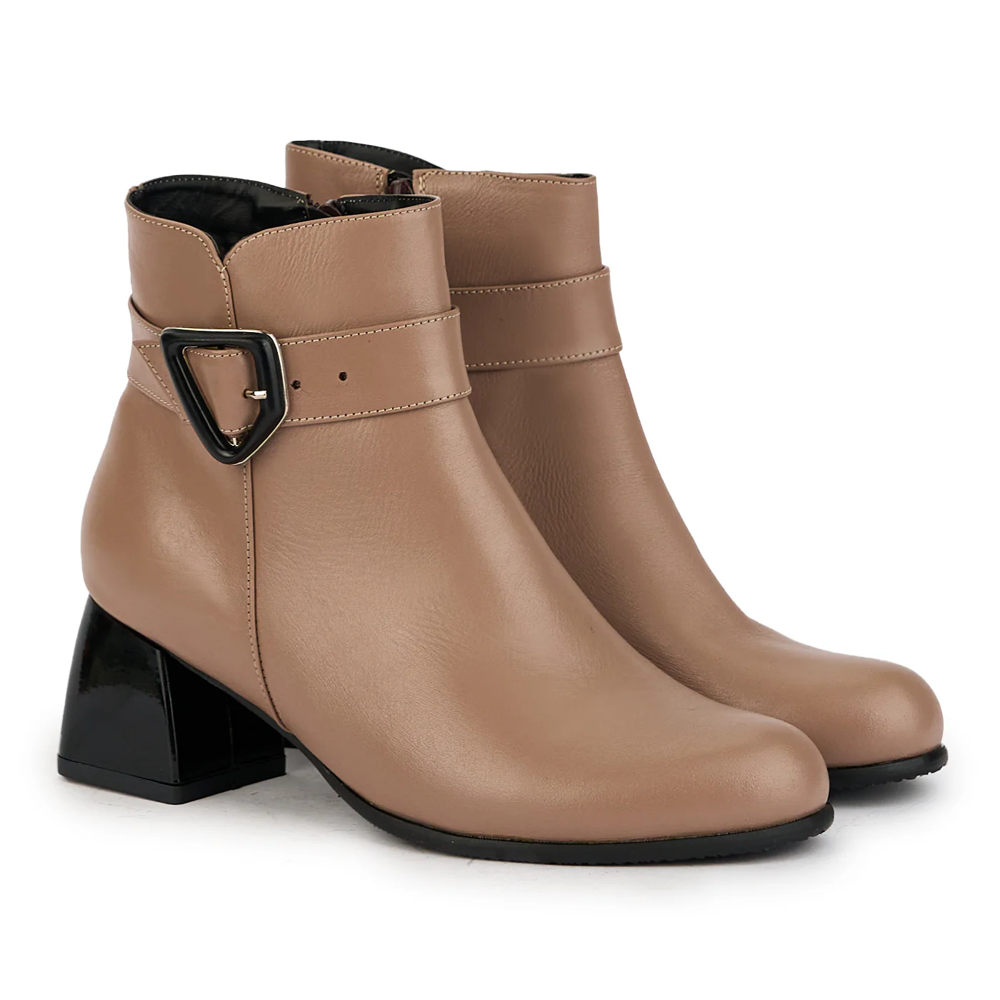 Botine dama din piele naturala bej cu toc gros 6 cm 17348 - Image 4