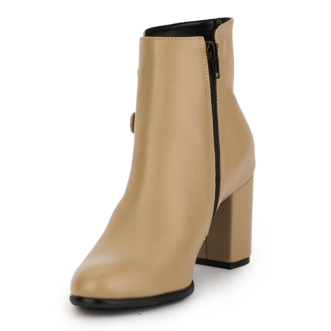 Botine dama din piele naturala bej cu toc gros 7.5 cm 17378 - Image 3