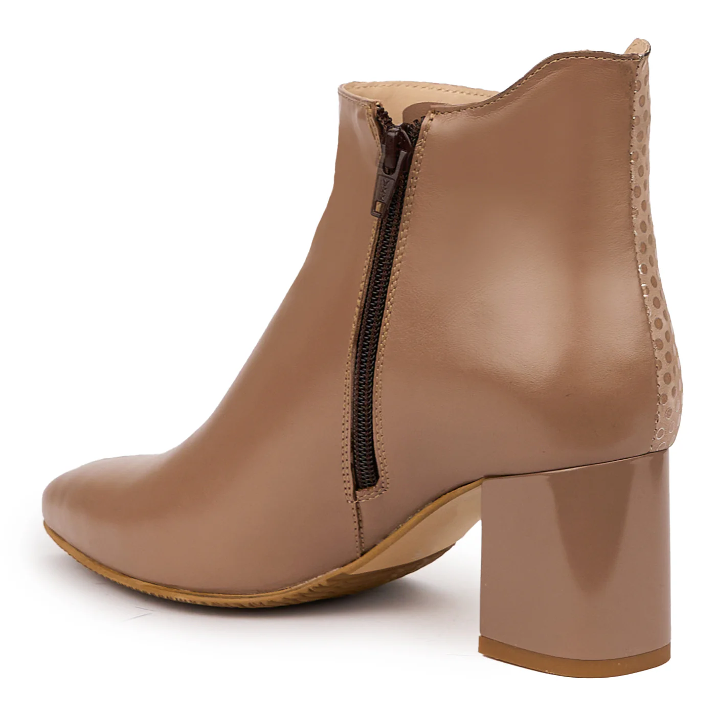 Botine dama din piele naturala bej cu toc gros 7 cm 14312 - Image 2