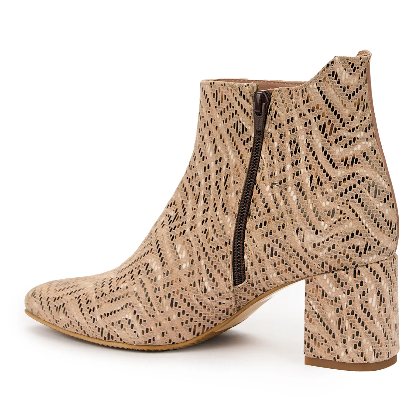 Botine dama din piele naturala bej cu toc gros 7 cm 14885 - Image 2