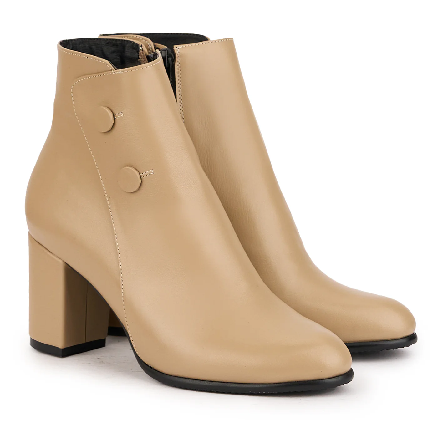 Botine dama din piele naturala bej cu toc gros 8 cm 16710 - Image 4