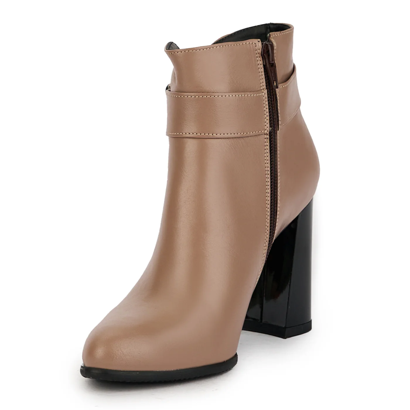 Botine dama din piele naturala bej cu toc gros 9 cm 17361 - Image 3