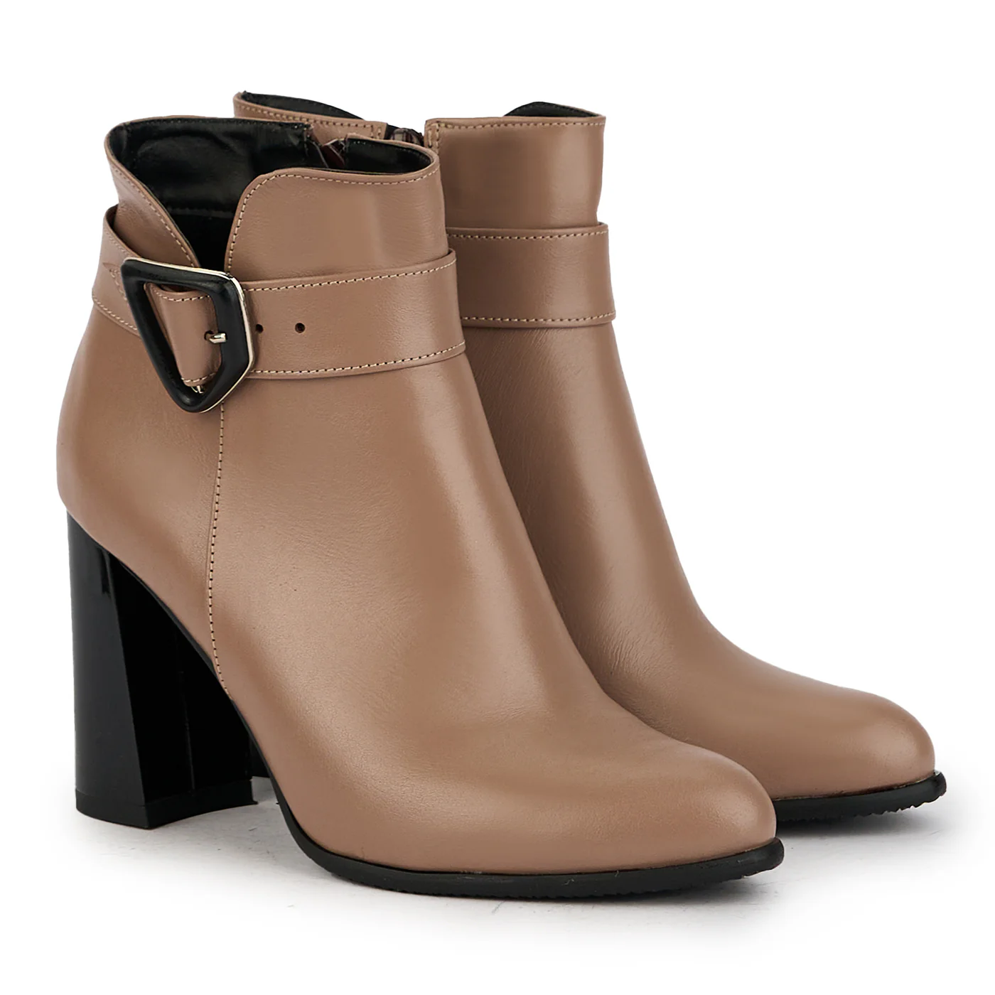 Botine dama din piele naturala bej cu toc gros 9 cm 17361 - Image 4