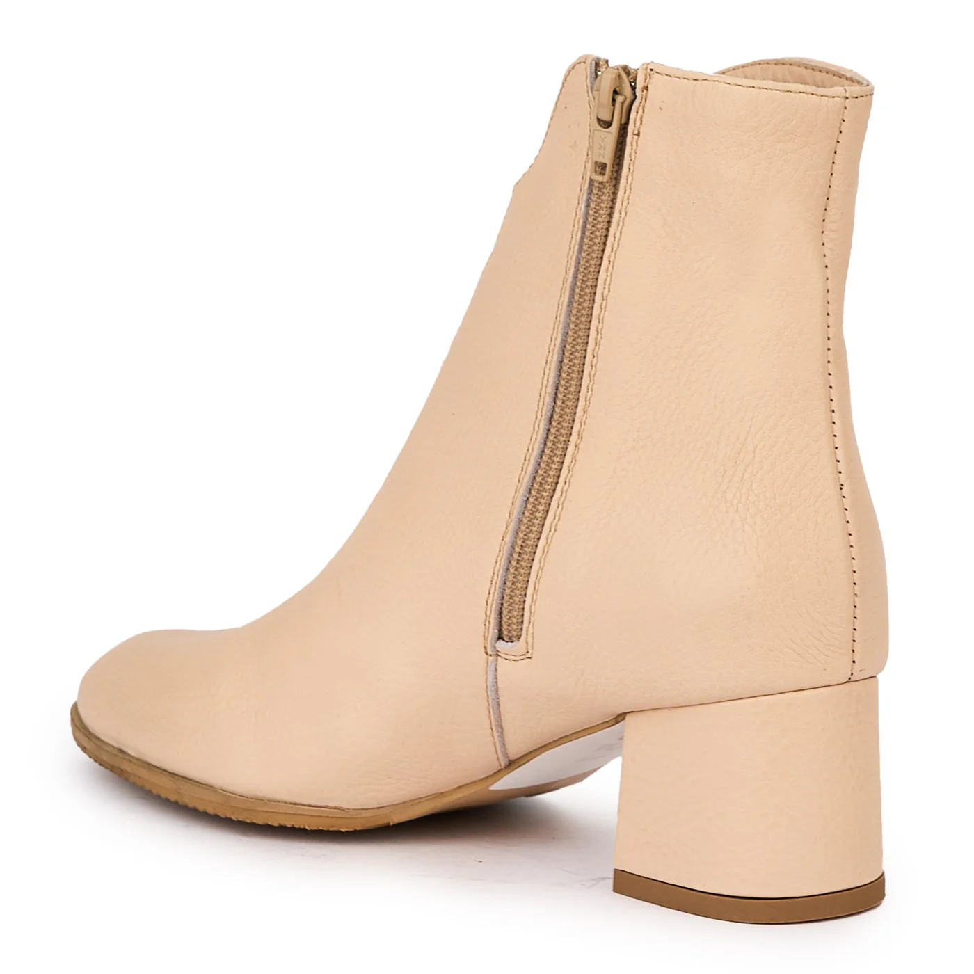 Botine dama din piele naturala bej-nude cu toc gros 6 cm 17125 - Image 2