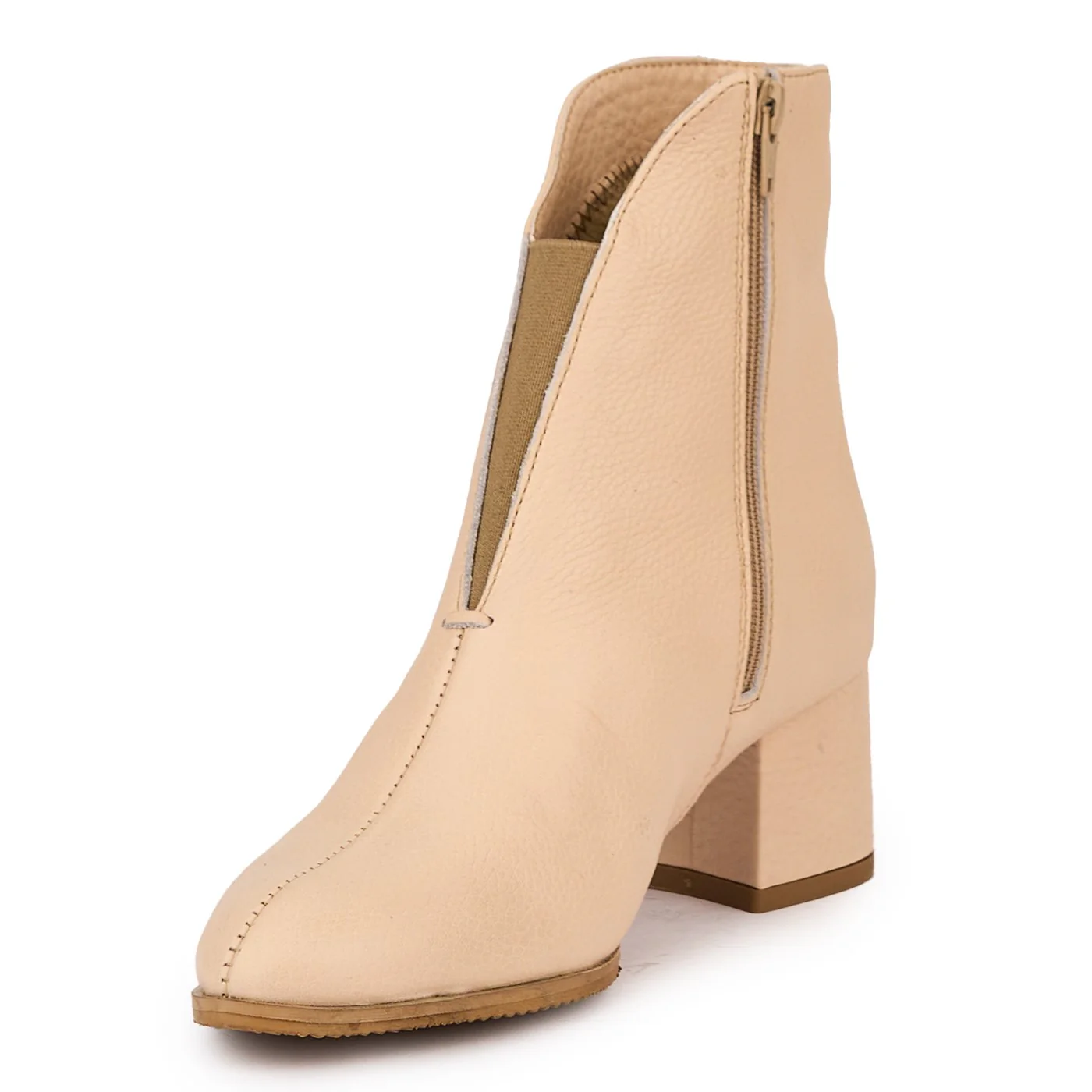 Botine dama din piele naturala bej-nude cu toc gros 6 cm 17125 - Image 3