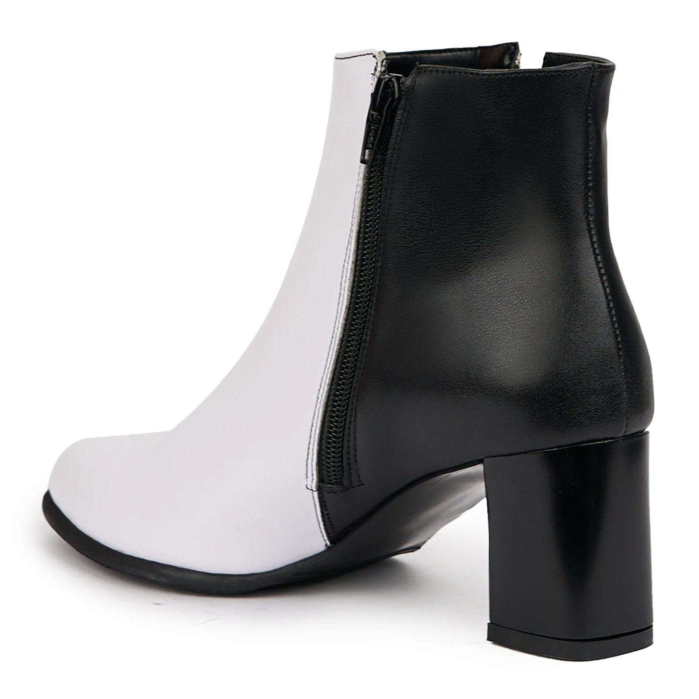 Botine dama din piele naturala bicolar alb-negru cu toc gros 7.5 cm 14516 - Image 2