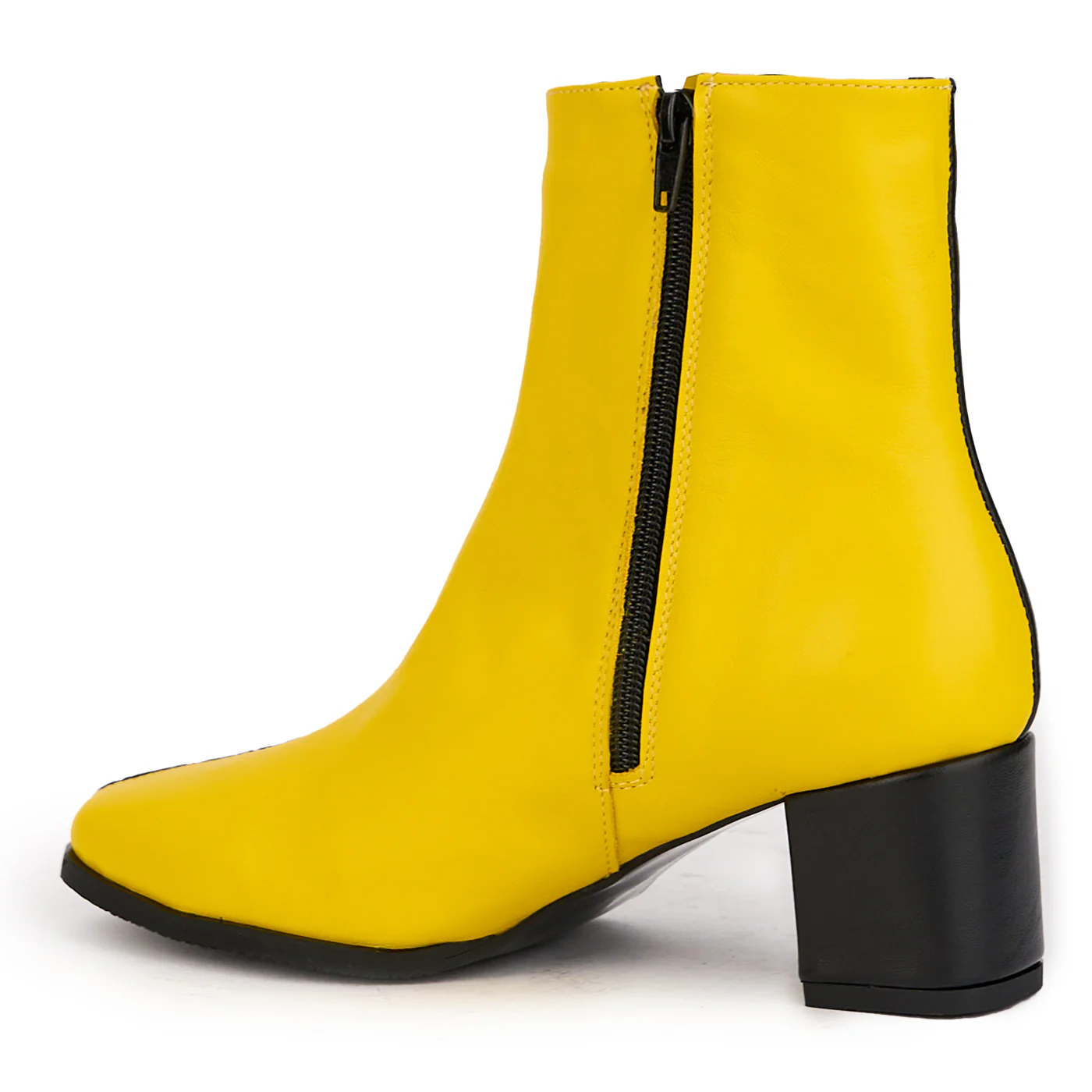 Botine dama din piele naturala bicolor galben-negru cu toc gros 6 cm 17182 - Image 2