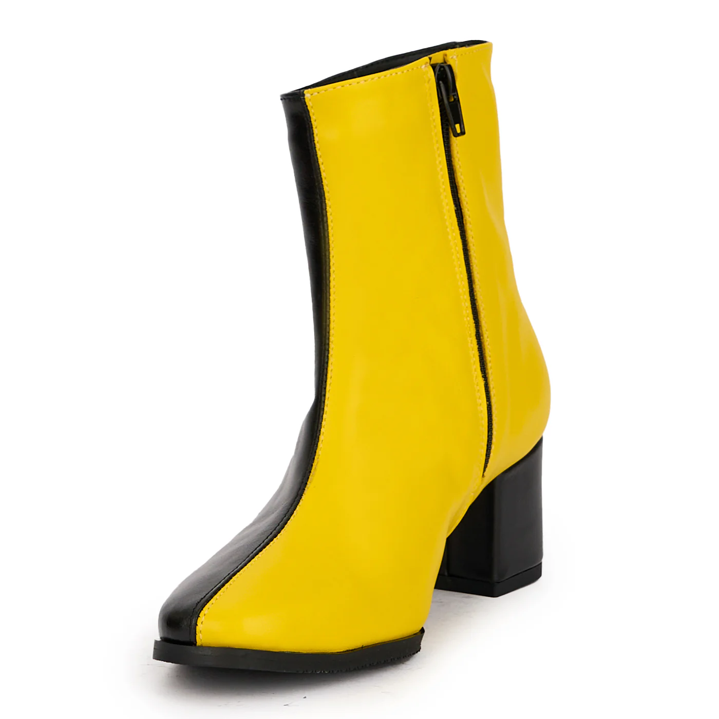 Botine dama din piele naturala bicolor galben-negru cu toc gros 6 cm 17182 - Image 3