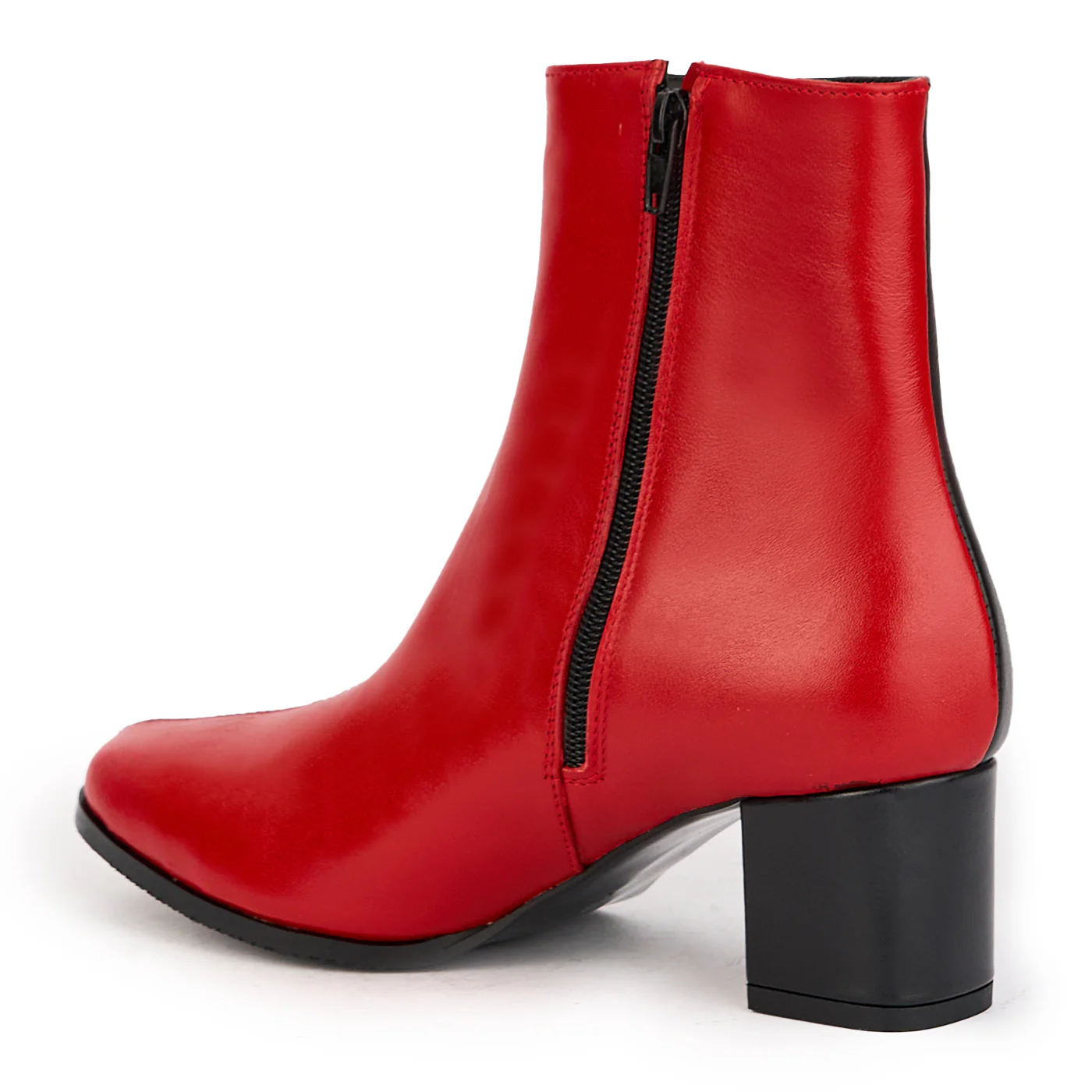 Botine dama din piele naturala bicolor rosu-negru cu toc gros 6 cm 17183 - Image 2