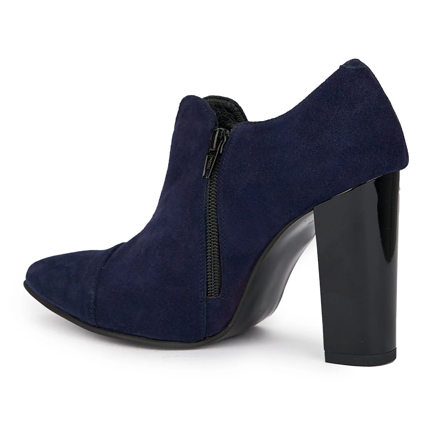 Botine dama din piele naturala bleumarin cu toc gros 10 cm 15429 - Image 2