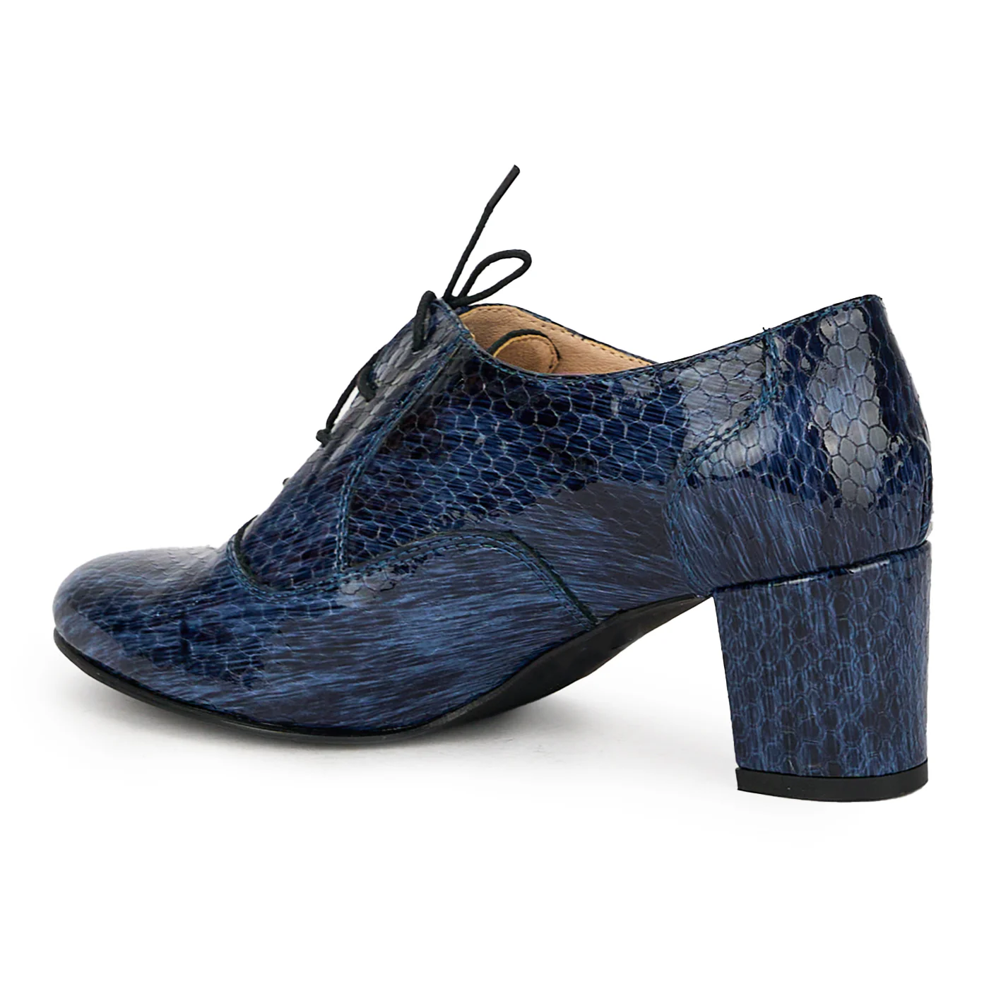 Pantofi dama din piele naturala bleumarin cu toc gros 17580 - Image 2