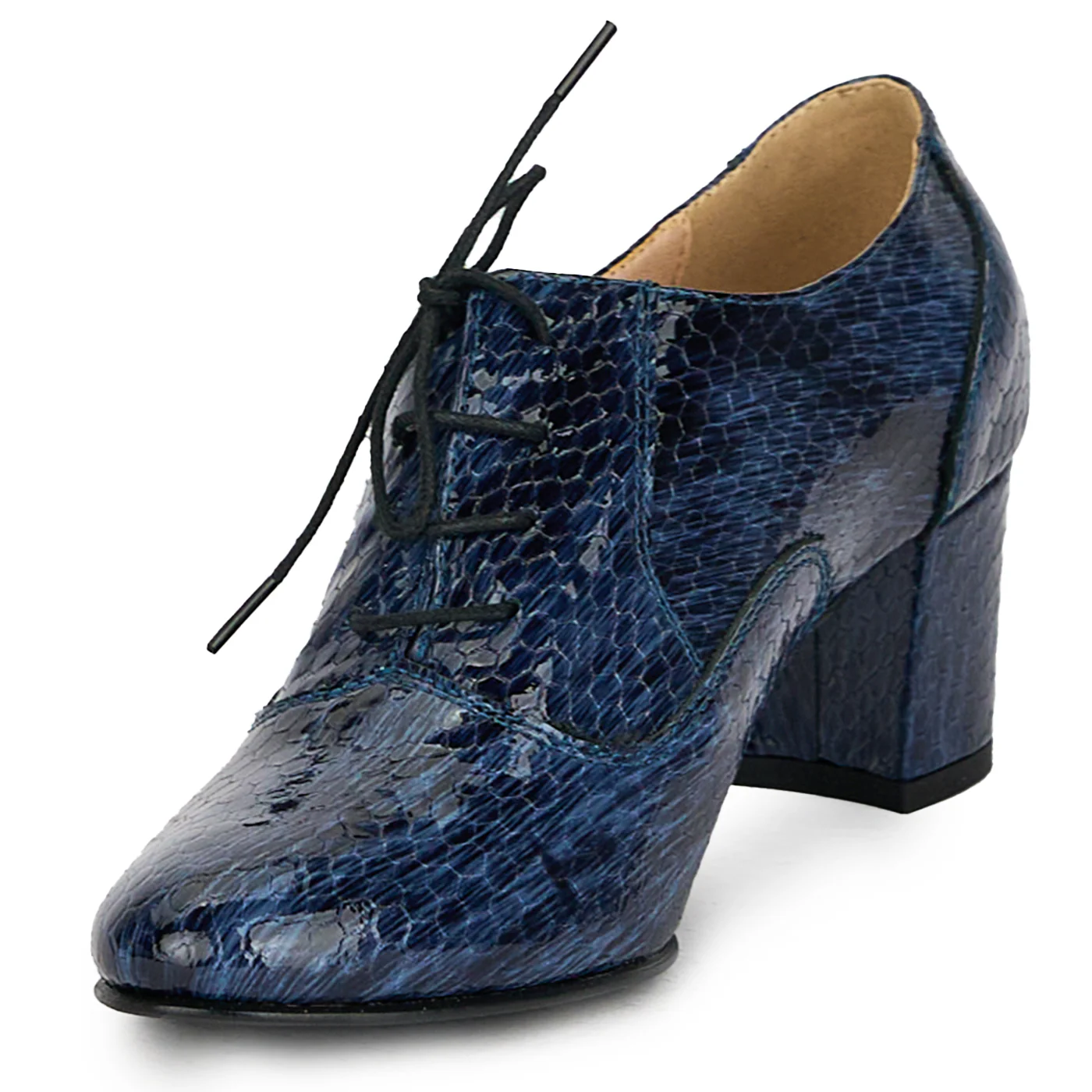 Pantofi dama din piele naturala bleumarin cu toc gros 17580 - Image 3
