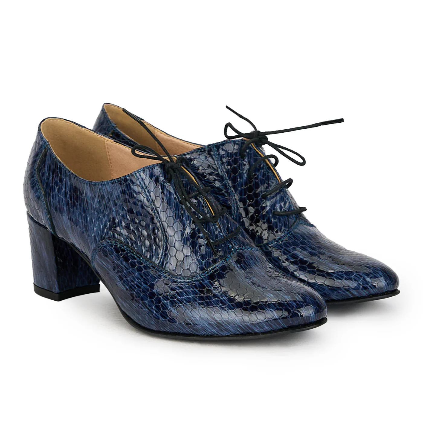 Pantofi dama din piele naturala bleumarin cu toc gros 17580 - Image 4
