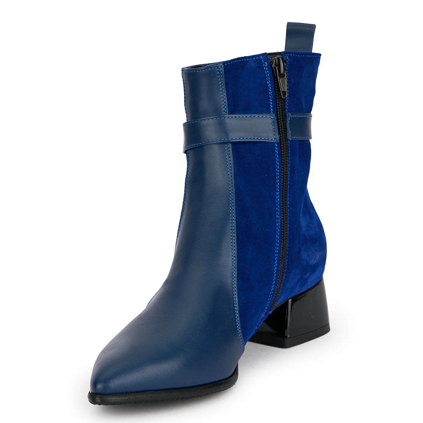 Botine dama din piele naturala bleumarin cu toc gros 4 cm 19110 - Image 3