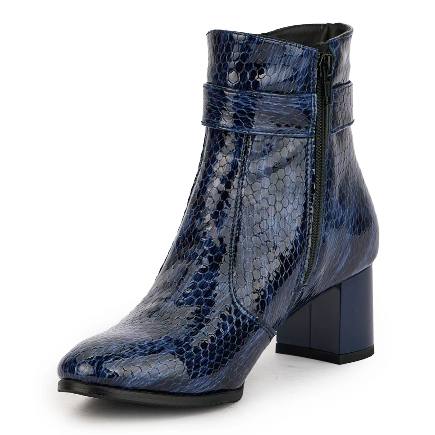 Botine dama din piele naturala bleumarin cu toc gros 5.5 cm 17330 - Image 3