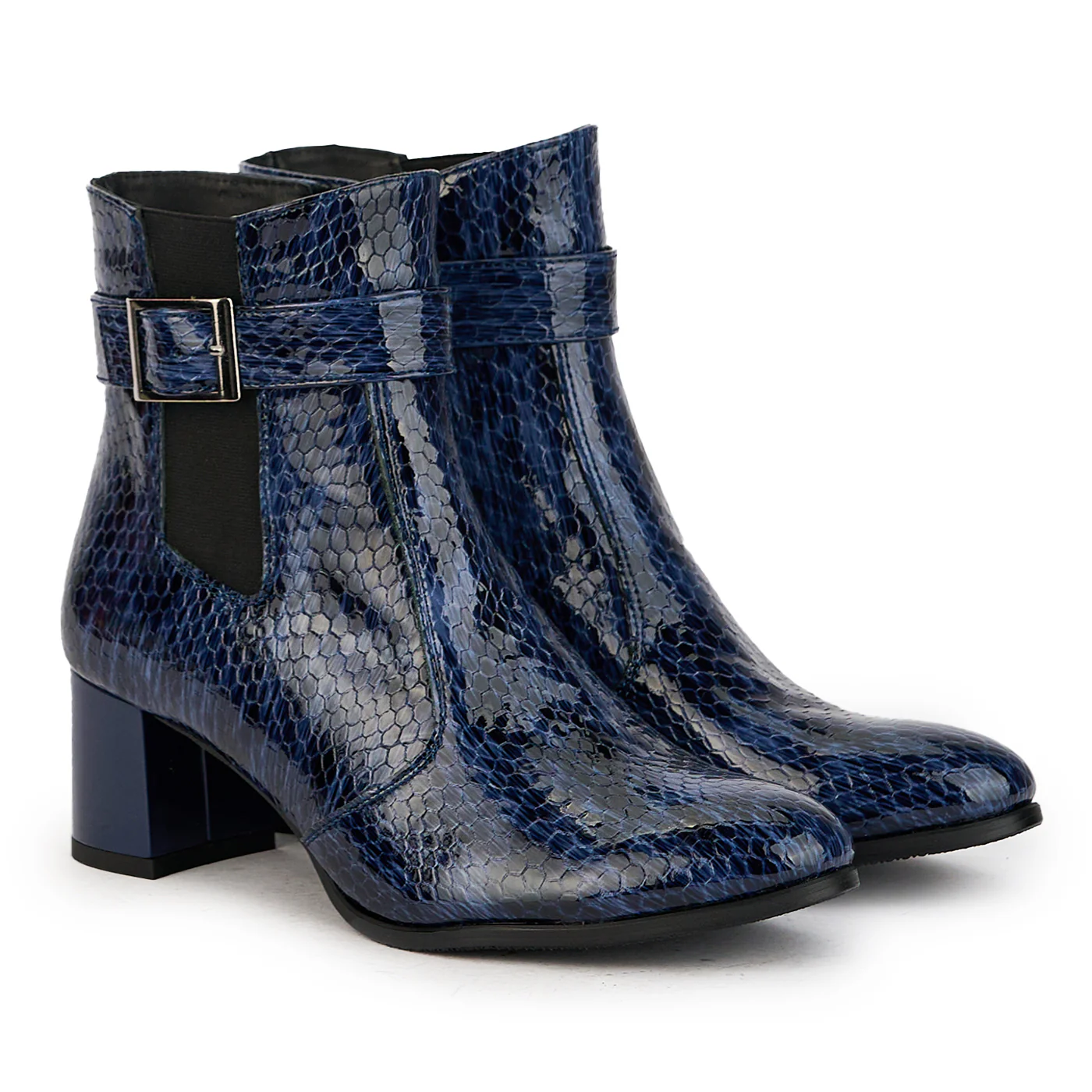Botine dama din piele naturala bleumarin cu toc gros 5.5 cm 17330 - Image 4