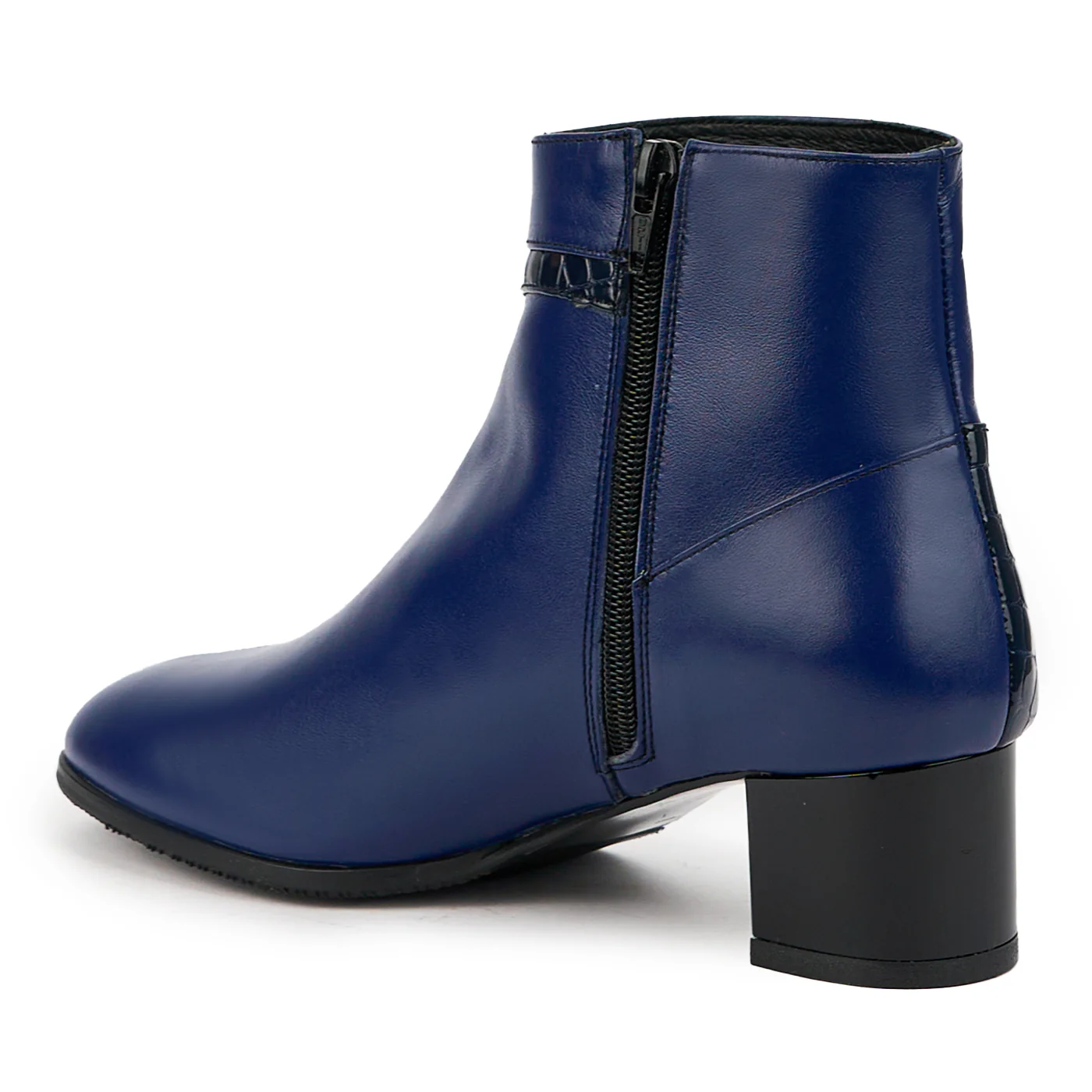 Botine dama din piele naturala bleumarin cu toc gros 5 cm 14747 - Image 2