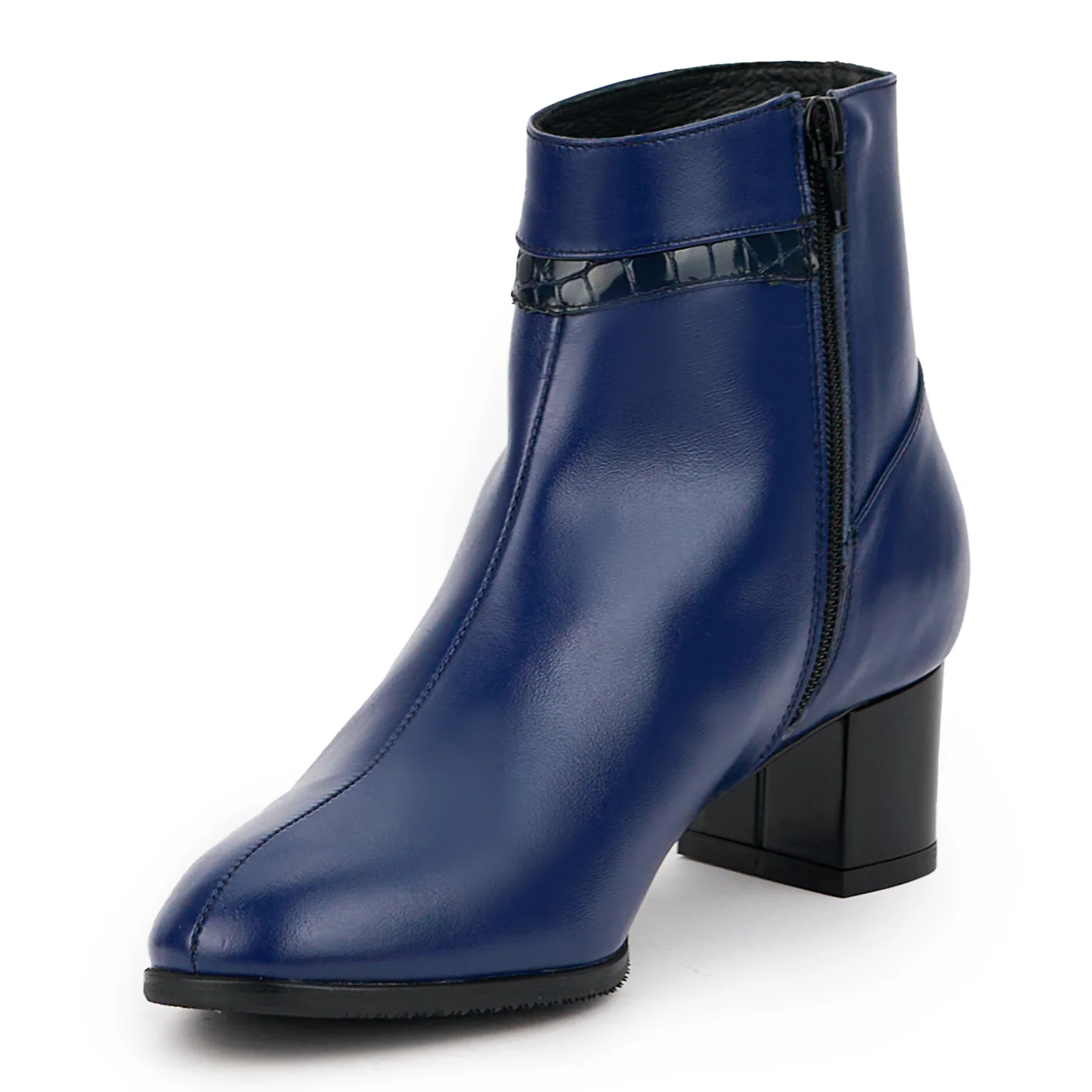 Botine dama din piele naturala bleumarin cu toc gros 5 cm 14747 - Image 3