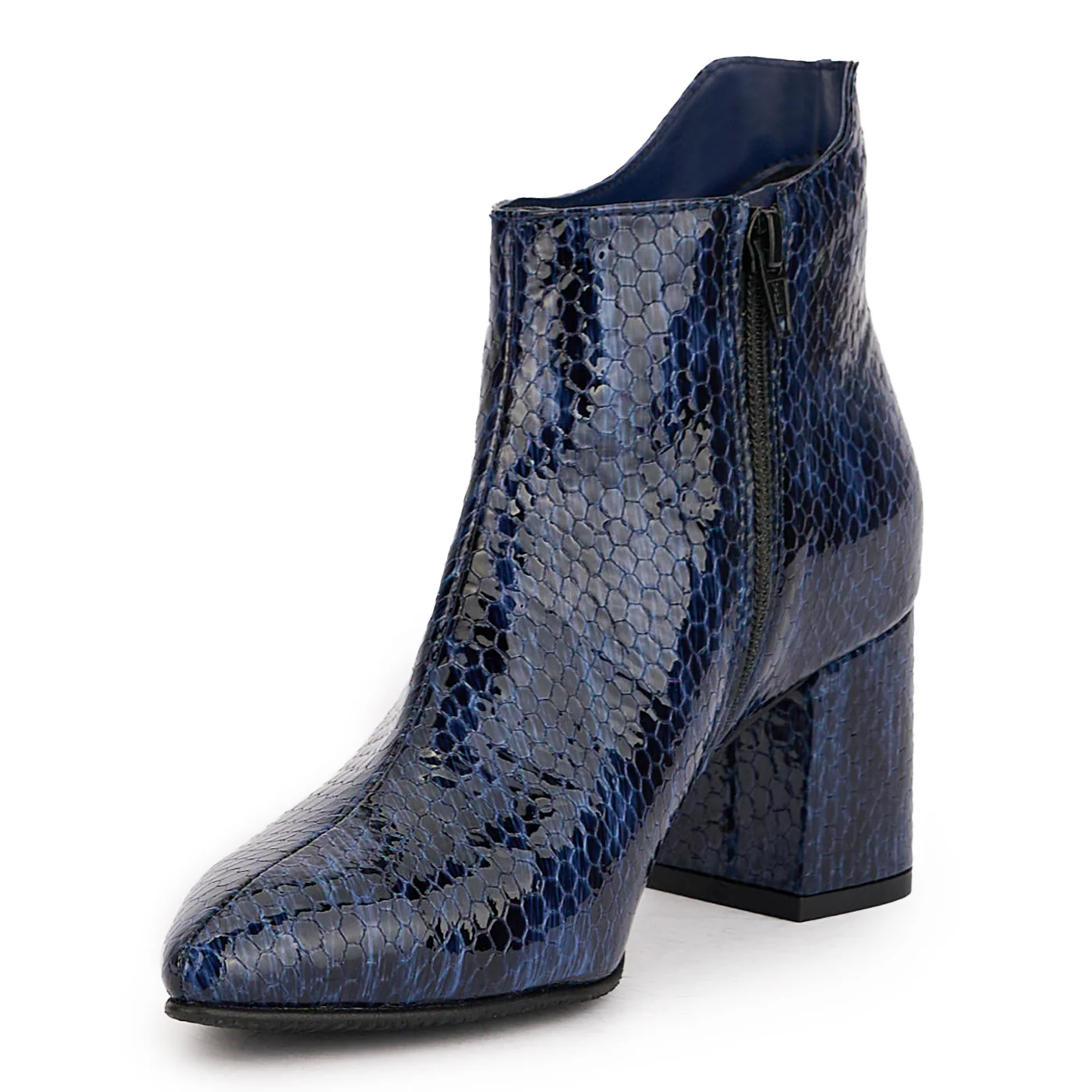 Botine dama din piele naturala bleumarin cu toc gros 6.5 cm 17159 - Image 3