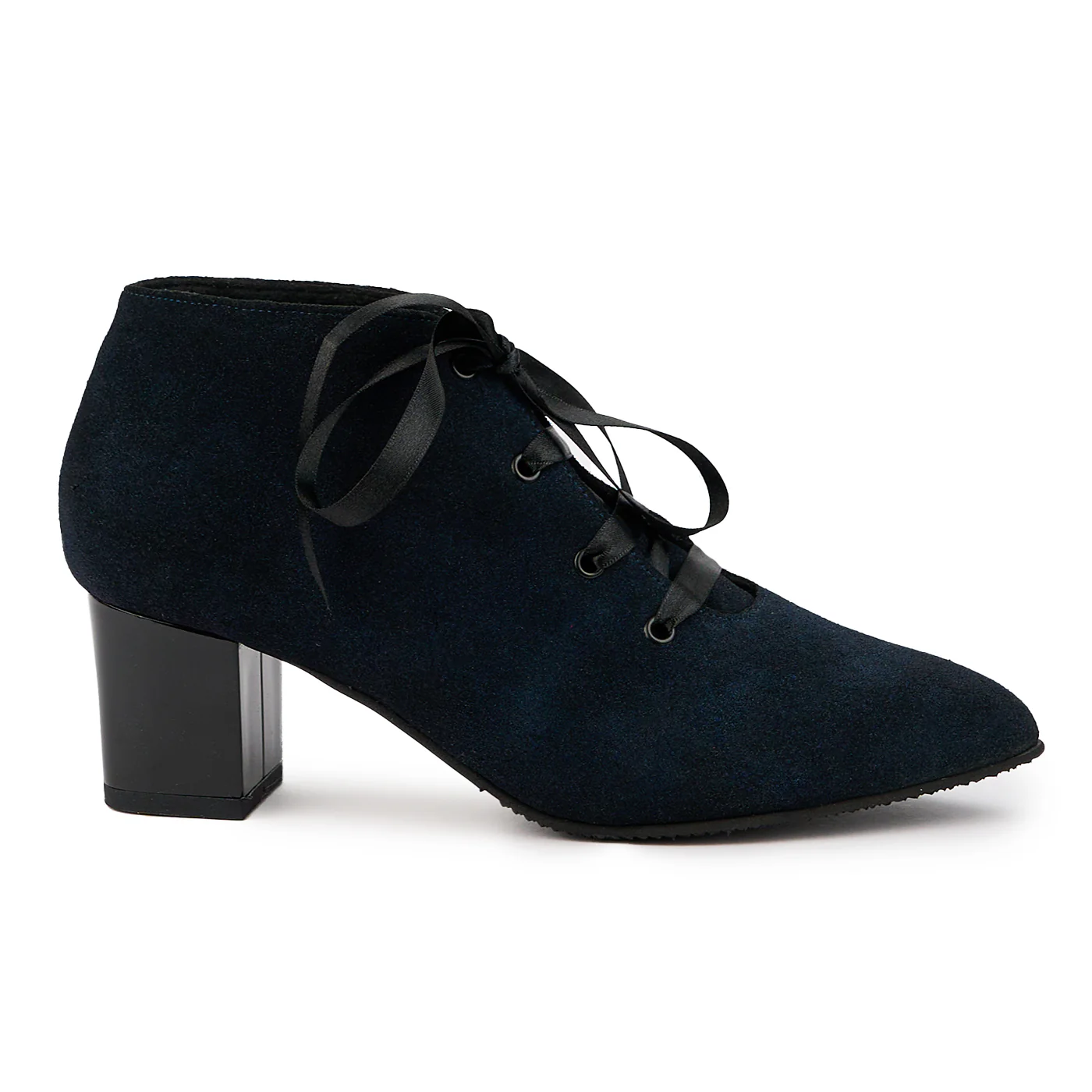 Botine dama din piele naturala bleumarin cu toc gros 6 cm 14689