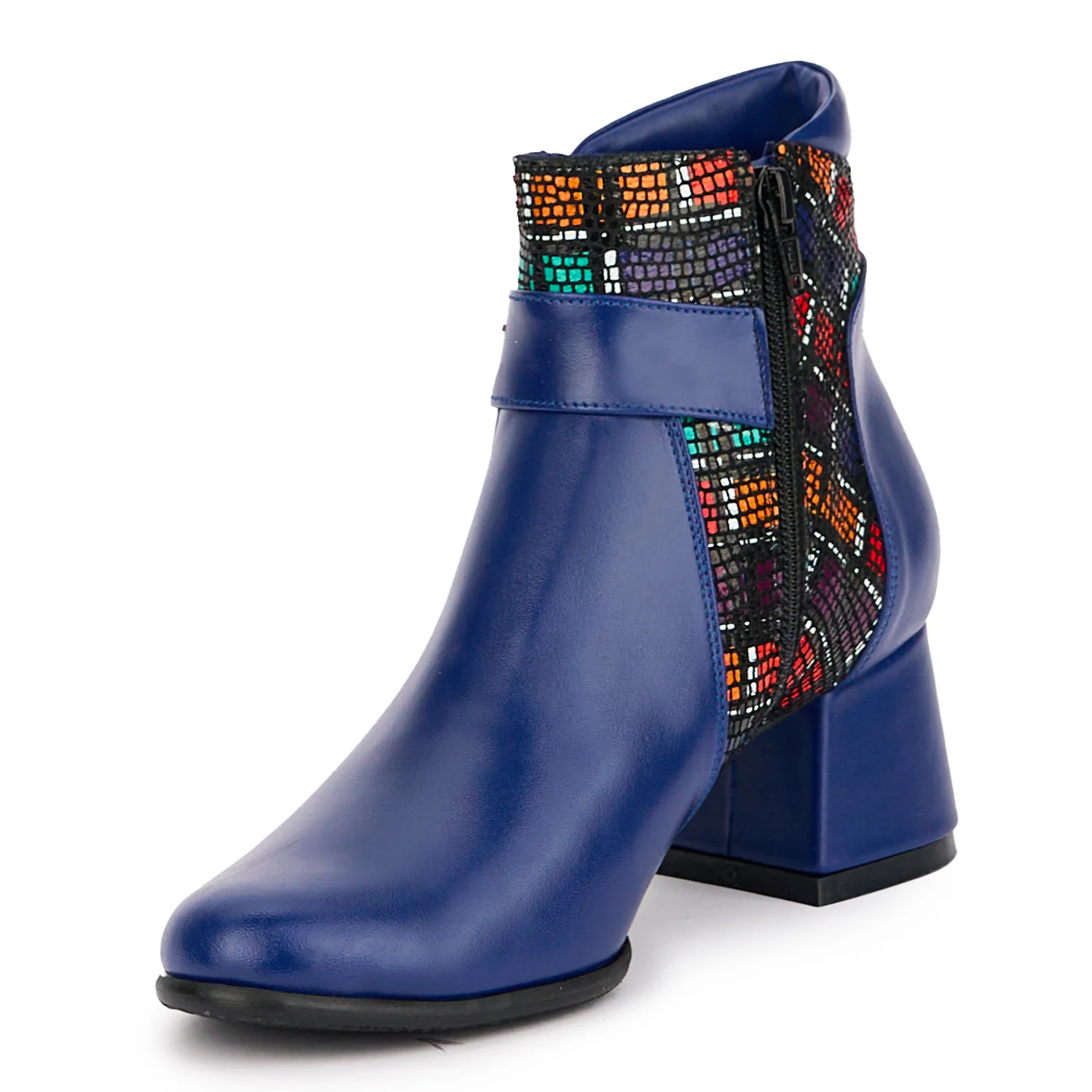 Botine dama din piele naturala bleumarin cu toc gros 6 cm 16943 - Image 3