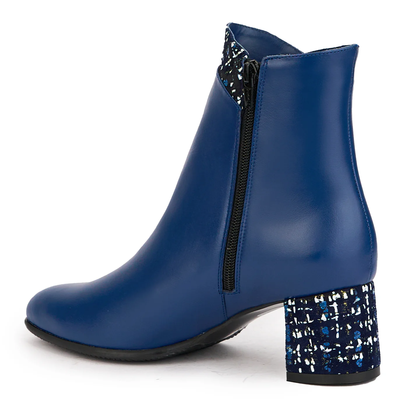 Botine dama din piele naturala bleumarin cu toc gros 6 cm 17176 - Image 2